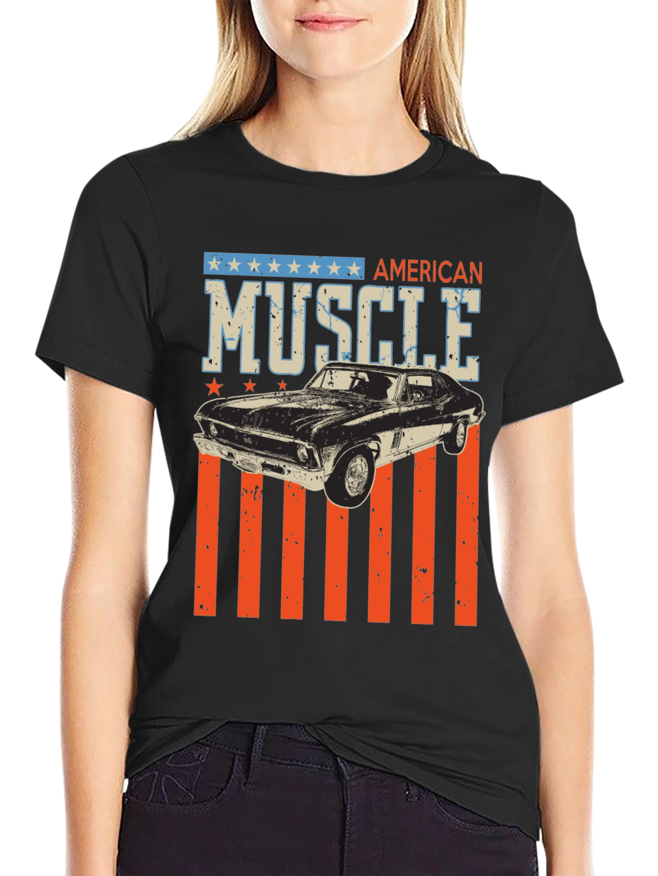 Black American Muscle Car Graphic Tee view 2