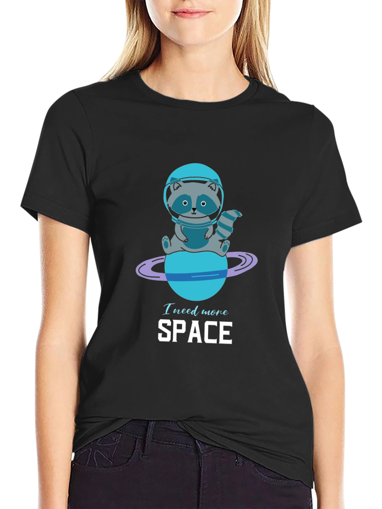Black Need More Space Raccoon Graphic Tee view 2