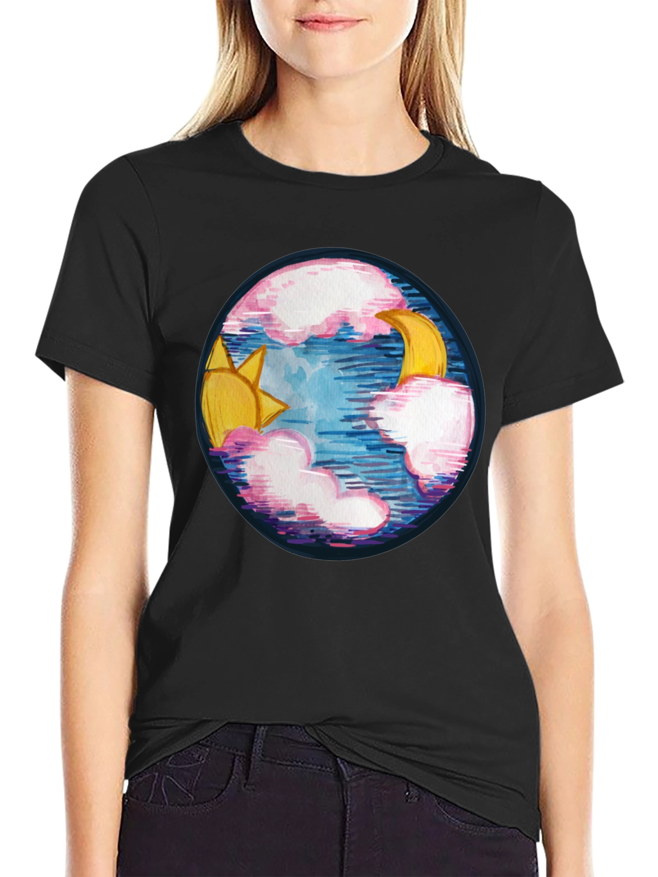 Black Sun & Moon Graphic Tee - Celestial Design view 2