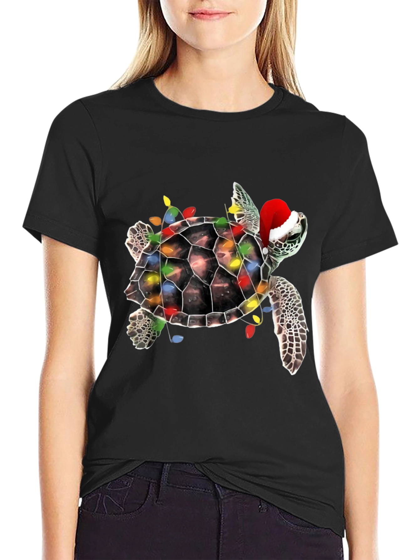 Black Festive Turtle Christmas T-Shirt view 2