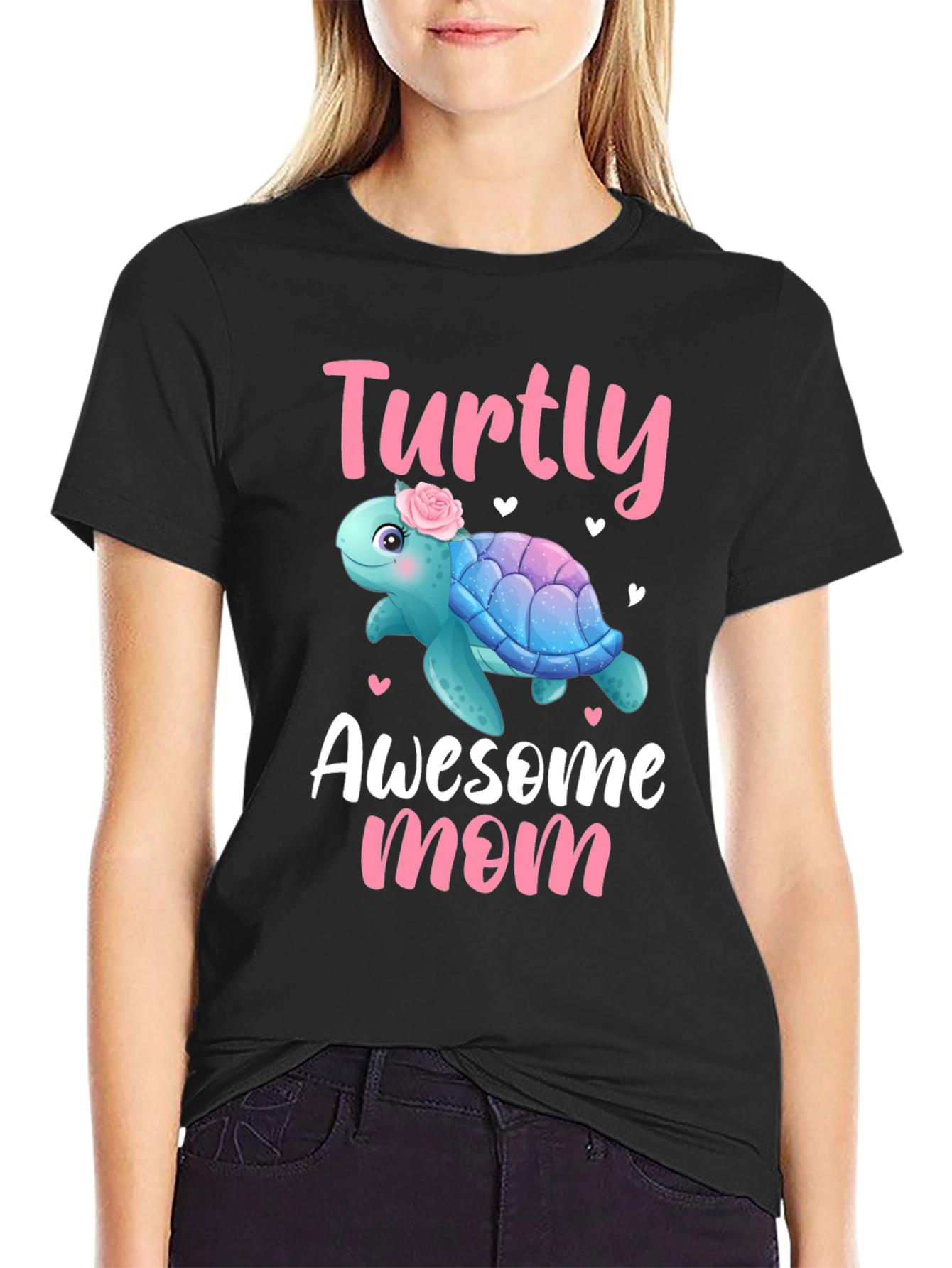 Black Turtly Awesome Mom T-Shirt - Cute Turtle Design view 2