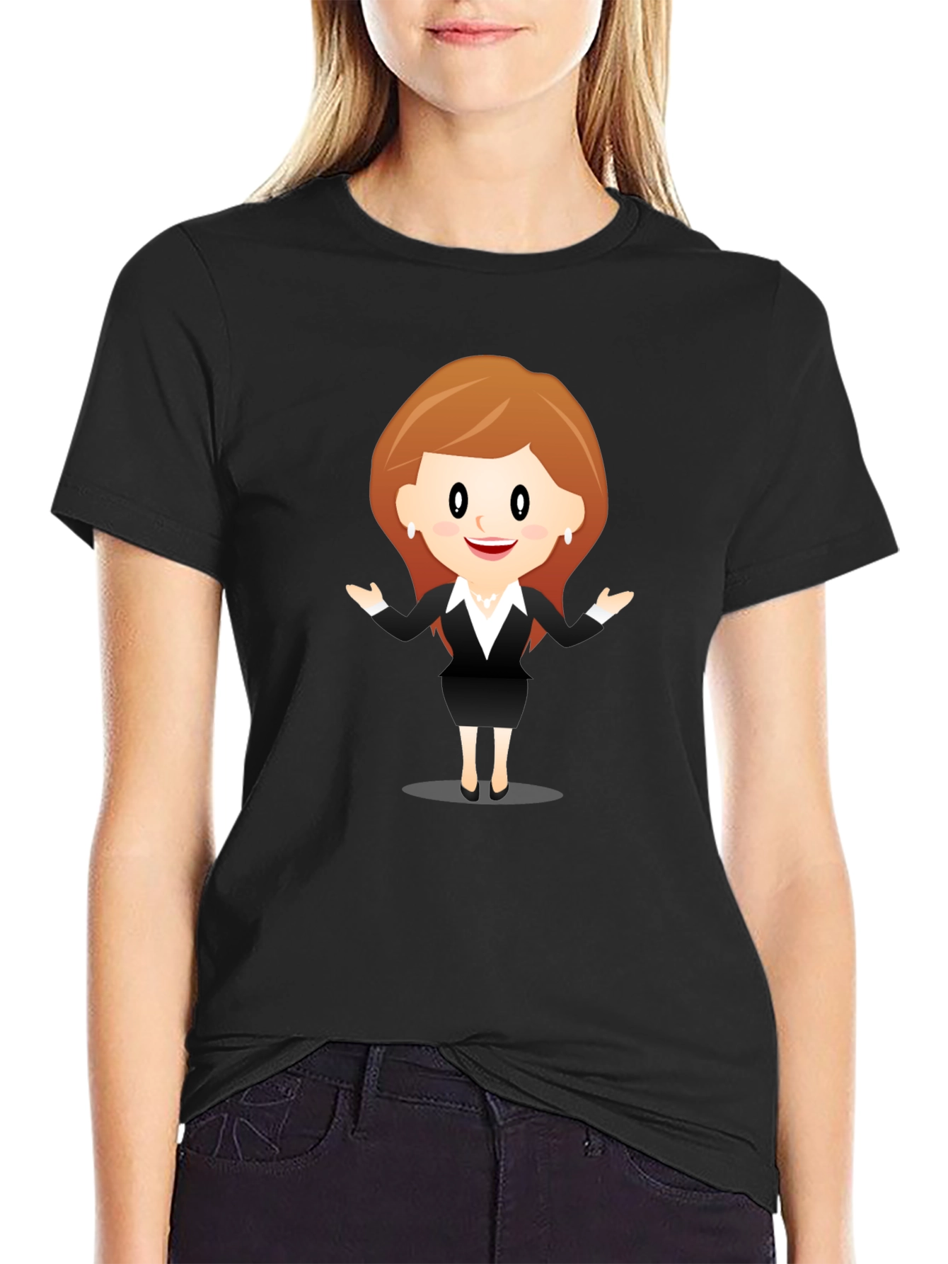 Black Cartoon Businesswoman Black T-Shirt view 2