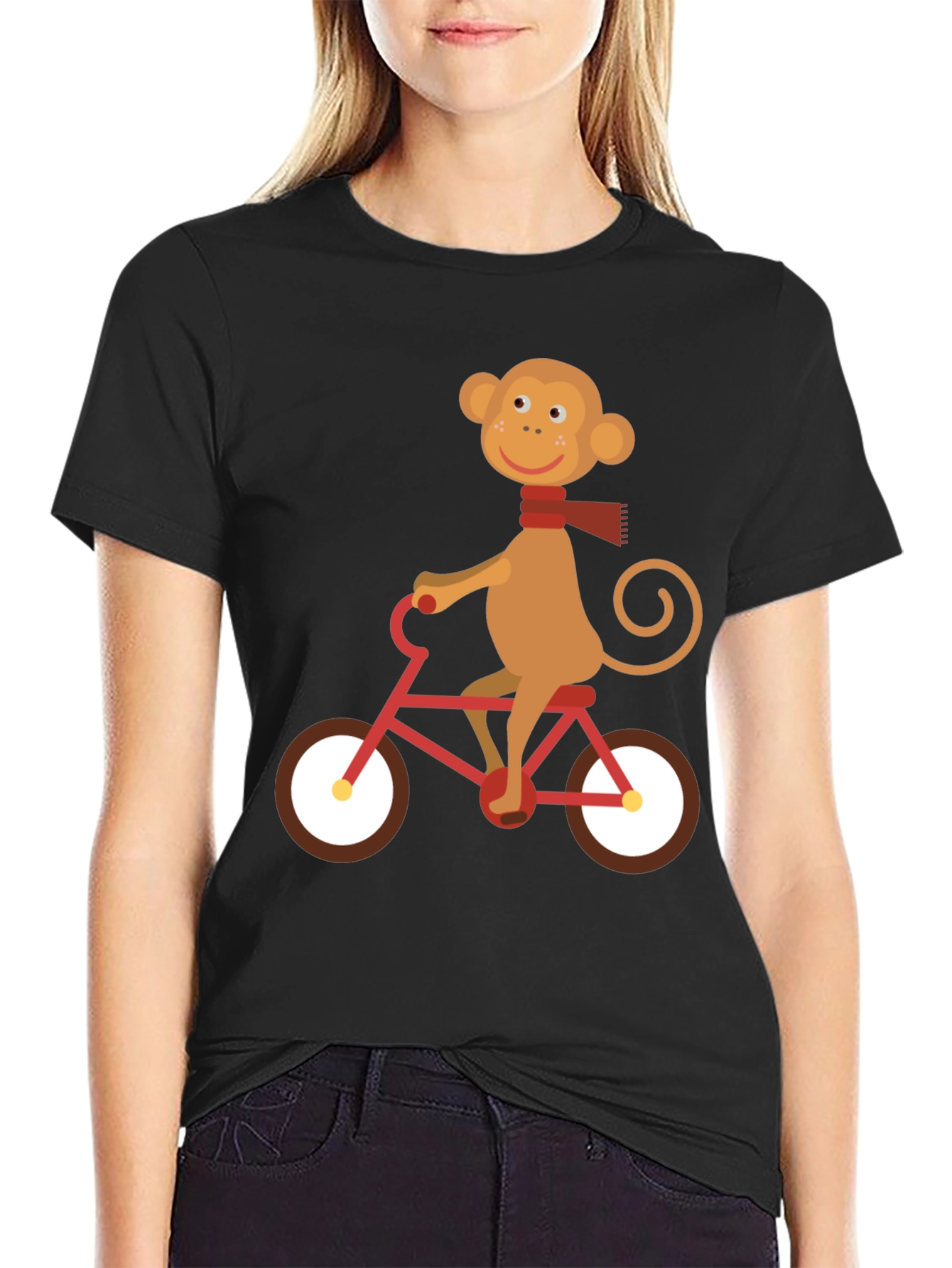 Black Monkey on Bike Graphic Tee - Fun & Unique Design view 2
