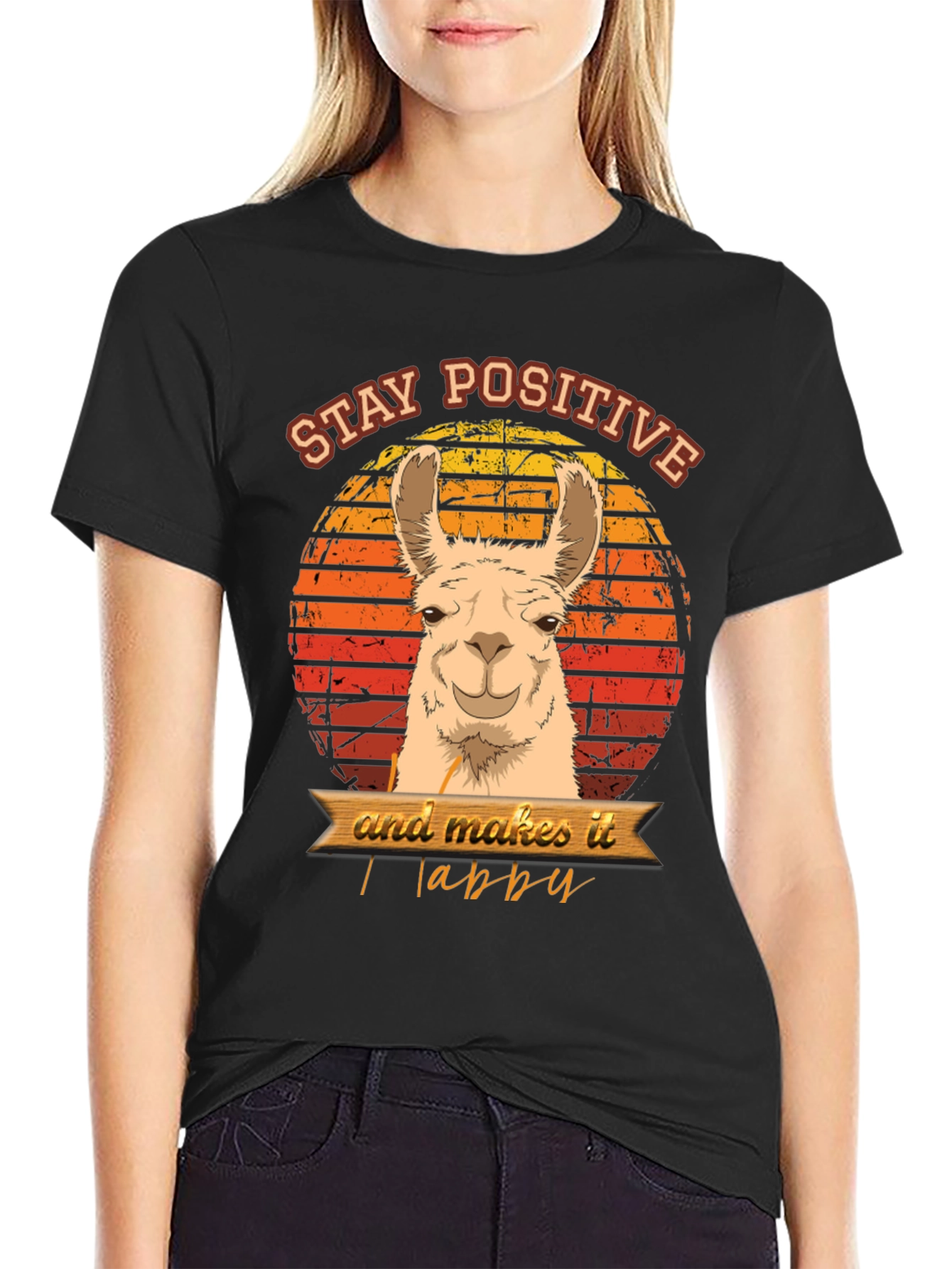 Black Stay Positive Llama T-Shirt view 2