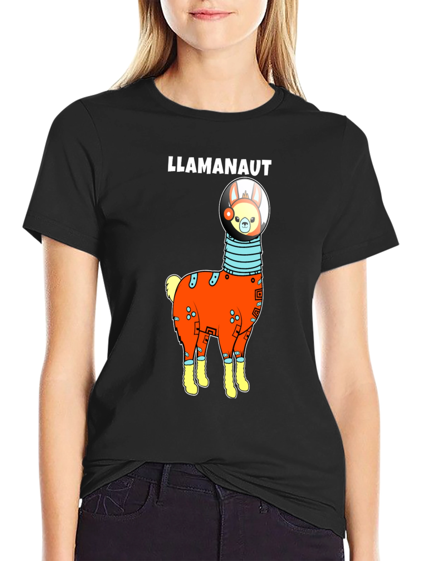 Black Llama Astronaut Graphic T-Shirt view 2