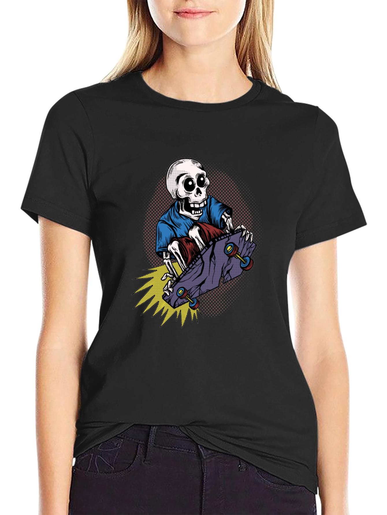 Black Skateboarding Skeleton Graphic T-Shirt view 2