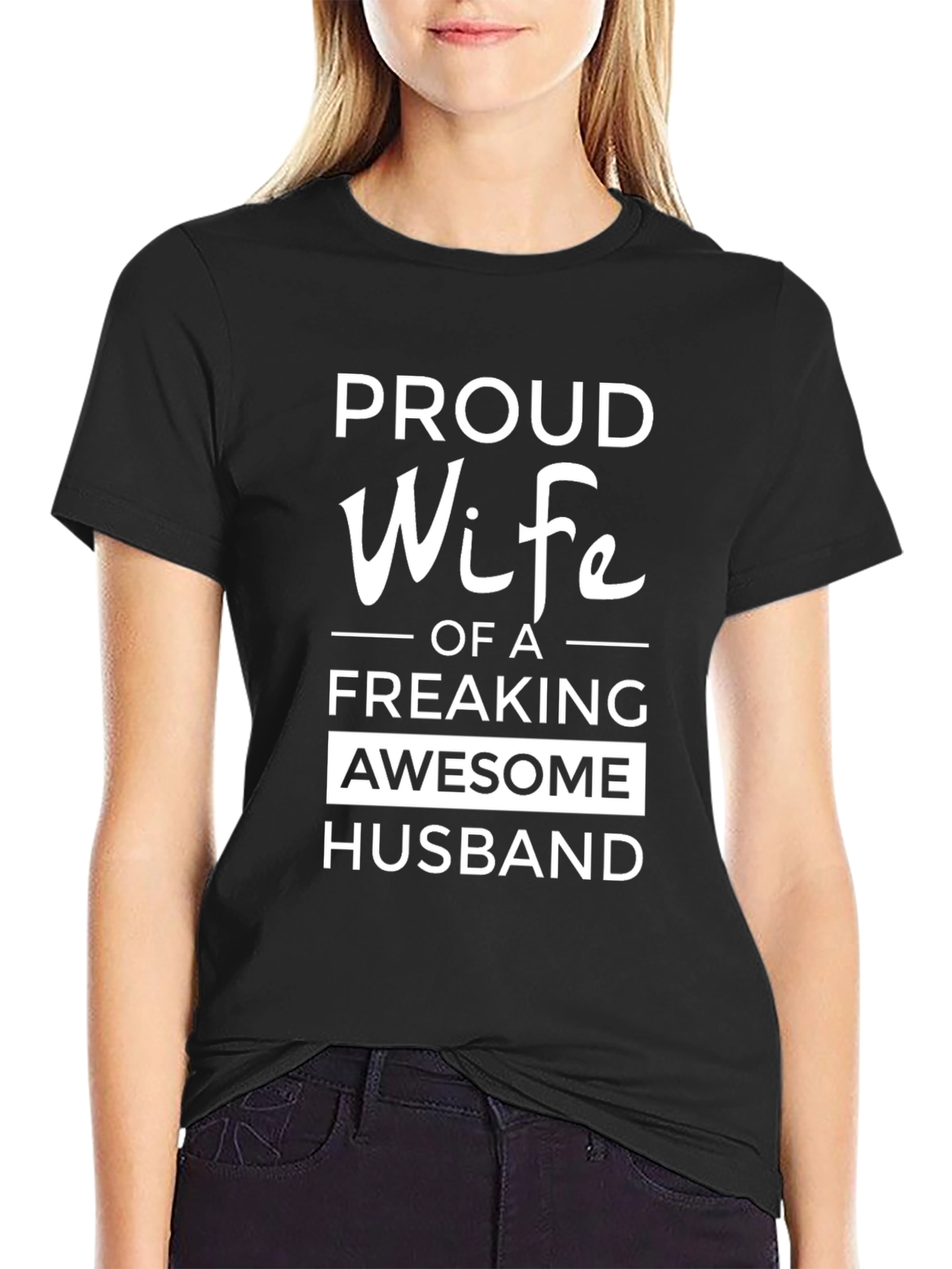 Black Proud Wife of an Awesome Husband Black T-Shirt view 2