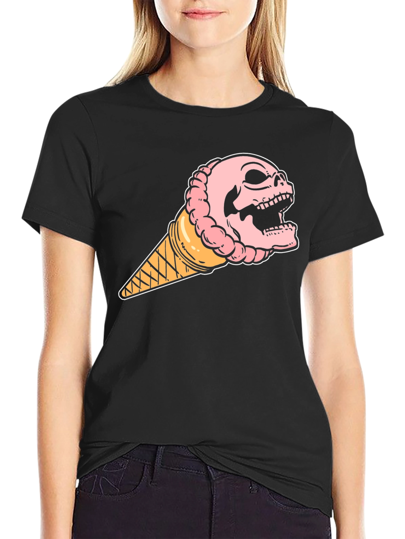 Black Skull Ice Cream T-Shirt - Unique Graphic Tee view 2