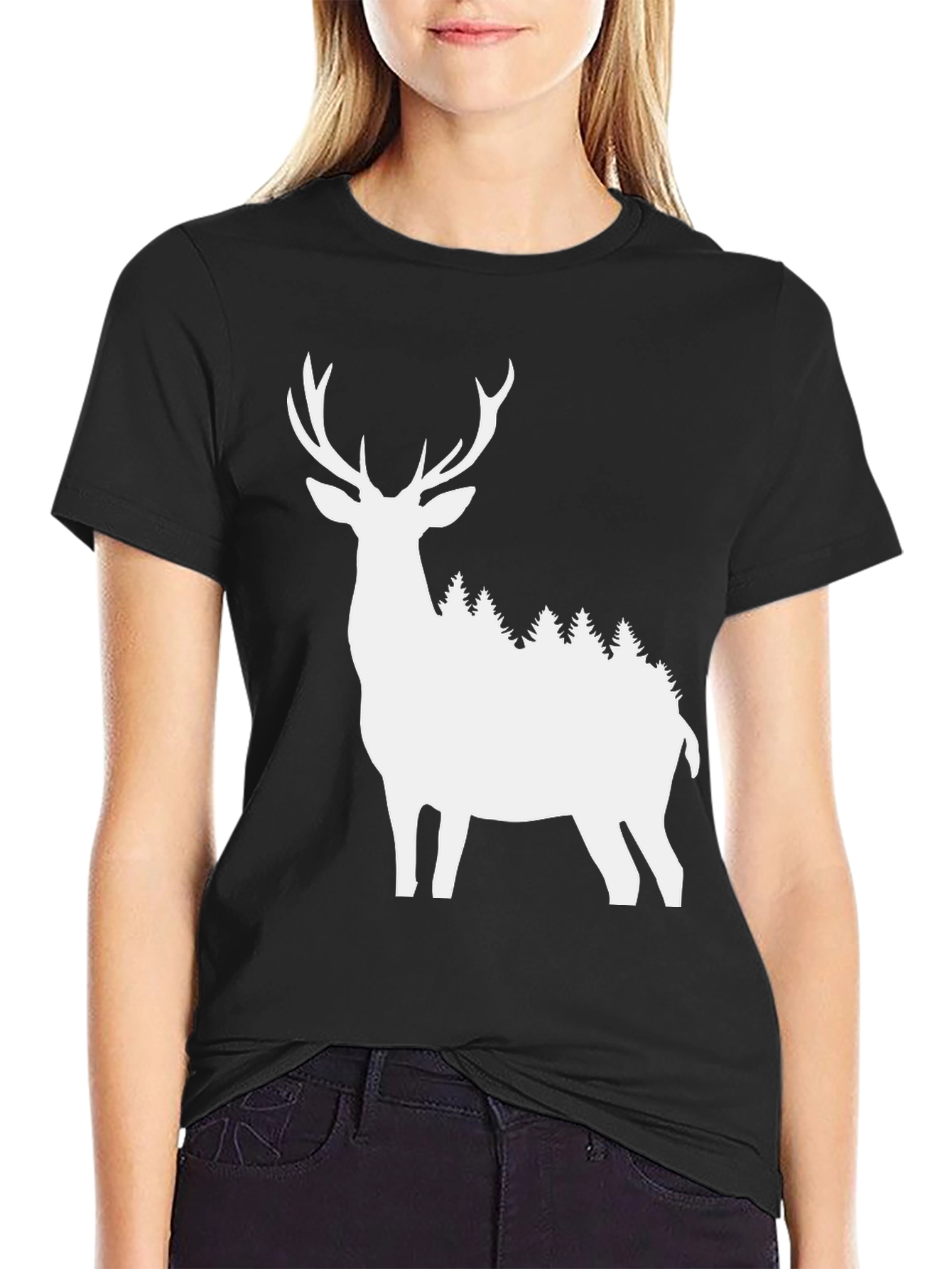 Black Deer Silhouette T-Shirt - Nature Inspired Graphic Tee view 2