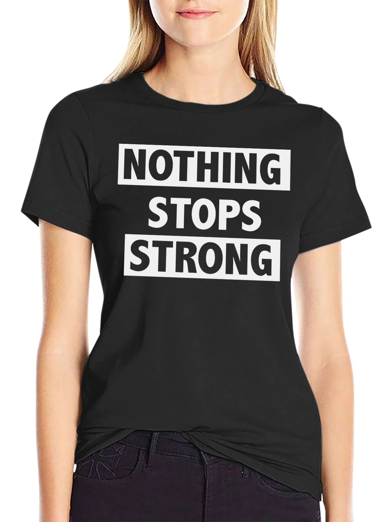 Black Nothing Stops Strong Black Graphic Tee view 2
