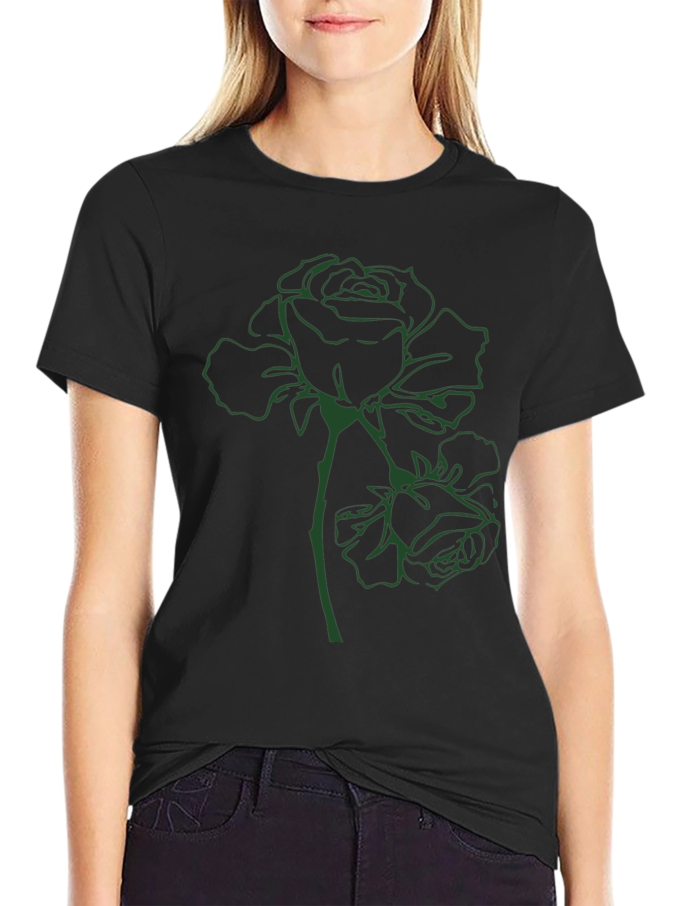 Black Green Rose Graphic Tee - Stylish Comfort view 2