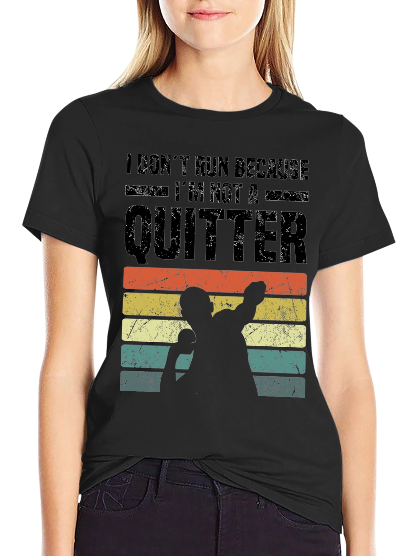 Black I Don't Run Because I'm Not a Quitter T-Shirt view 2
