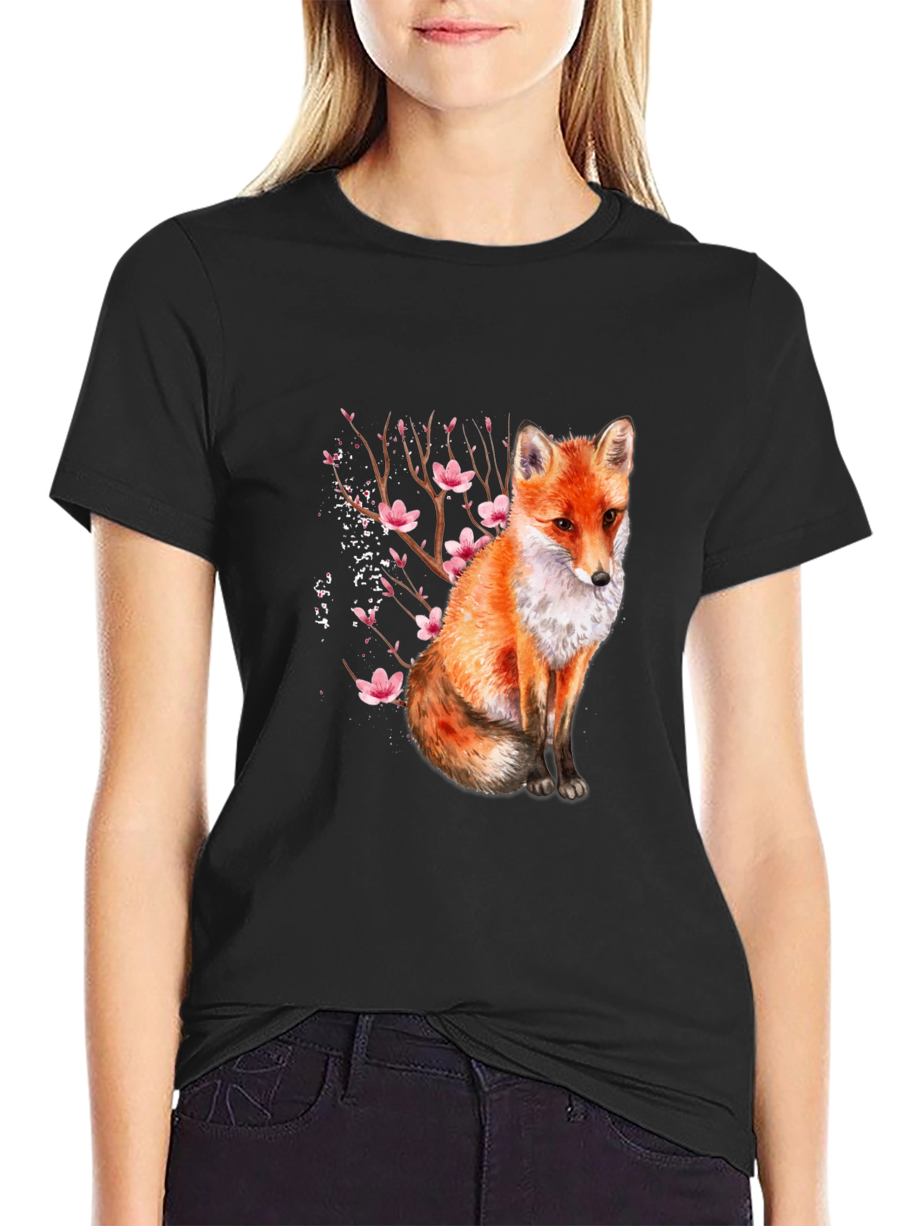 Black Fox & Blossom Print Black T-Shirt view 2