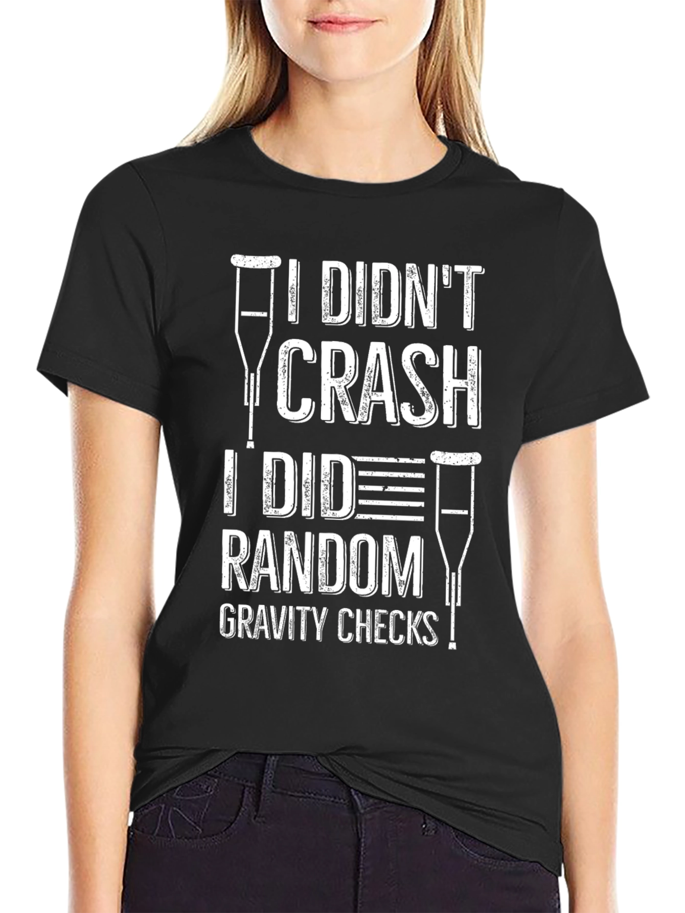 Black Funny "Gravity Checks" Graphic T-Shirt - Humor Tee view 2