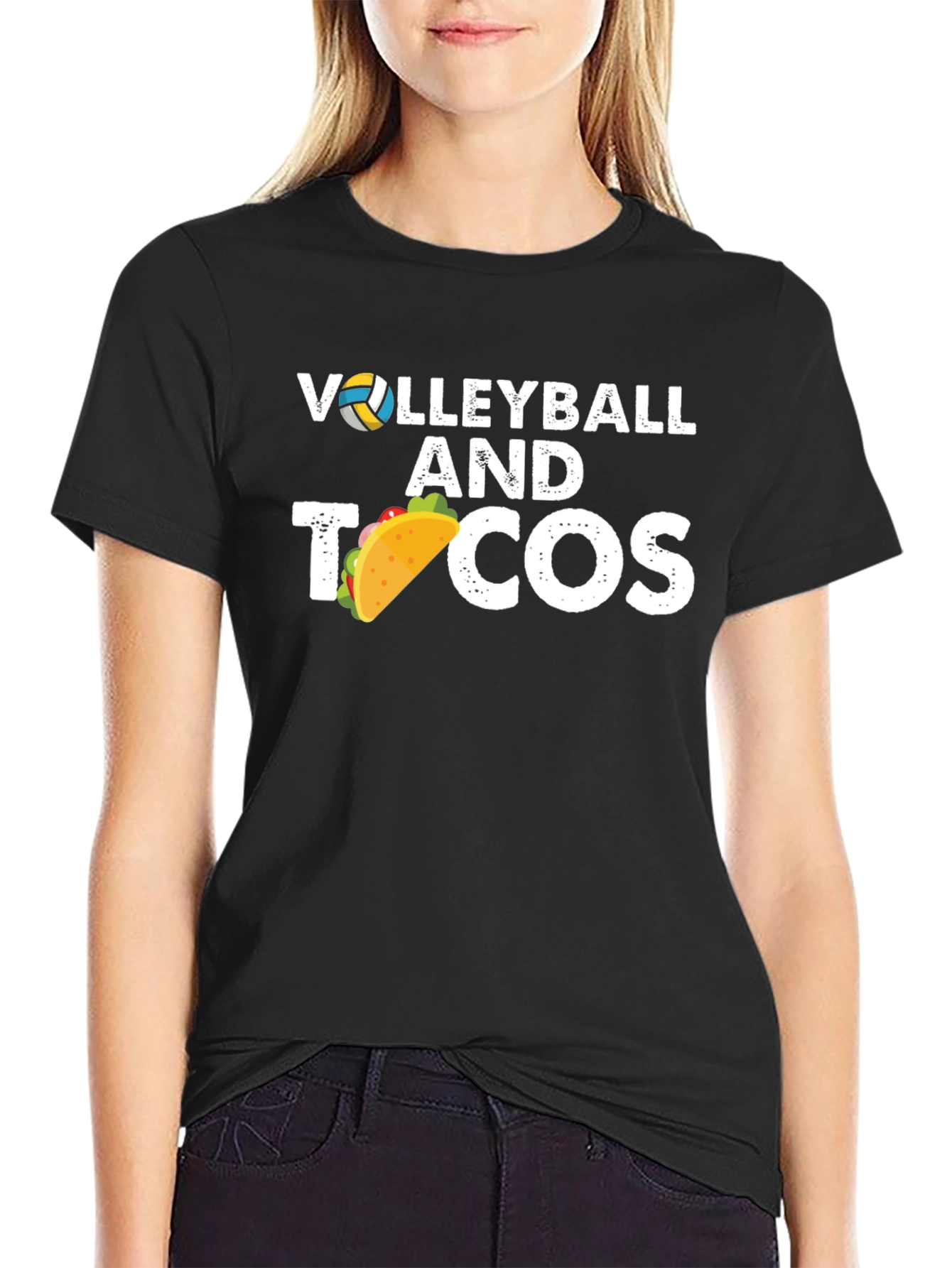 Black Volleyball & Tacos Graphic Tee - Black view 2