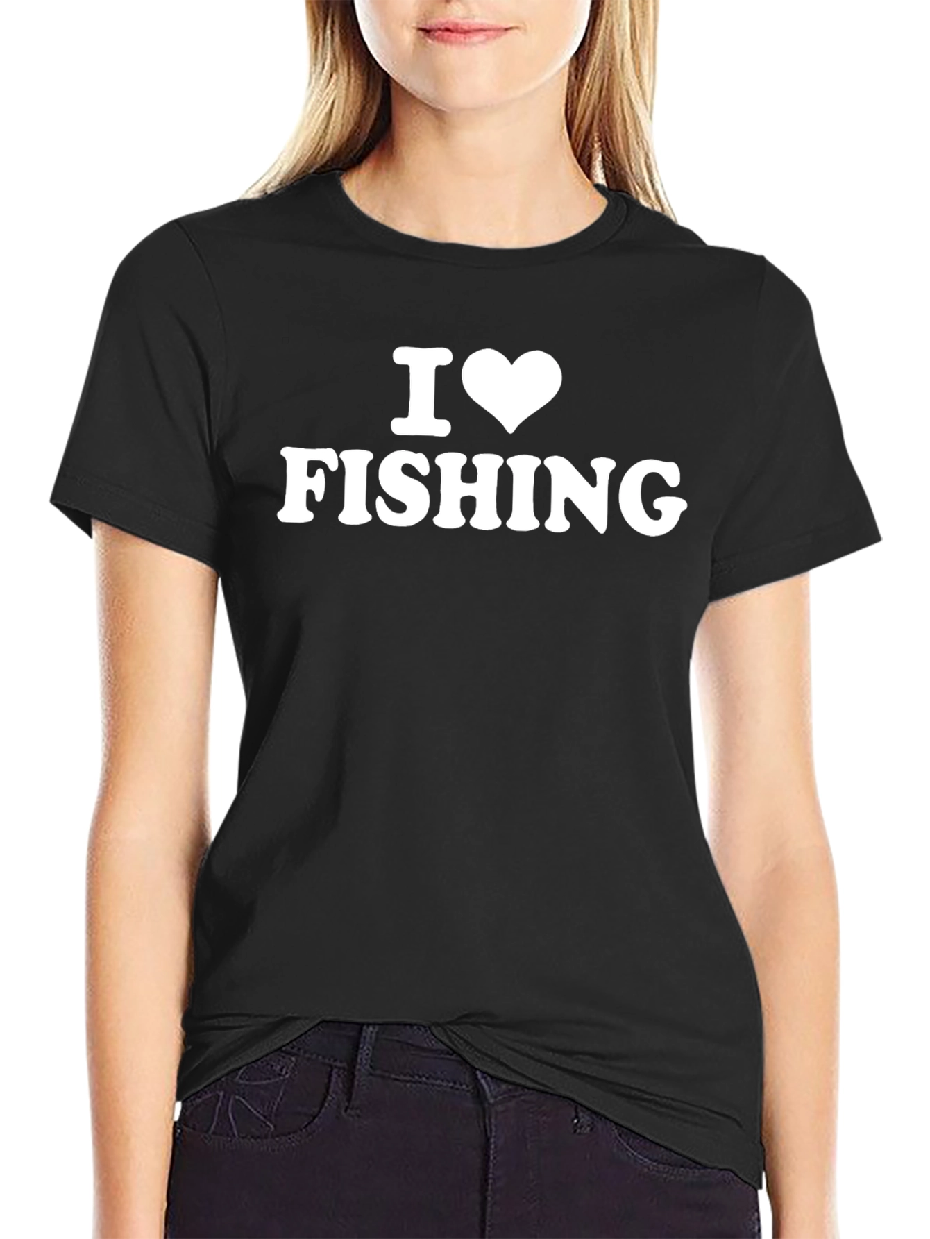 Black I Heart Fishing T-Shirt - Black Crew Neck view 2