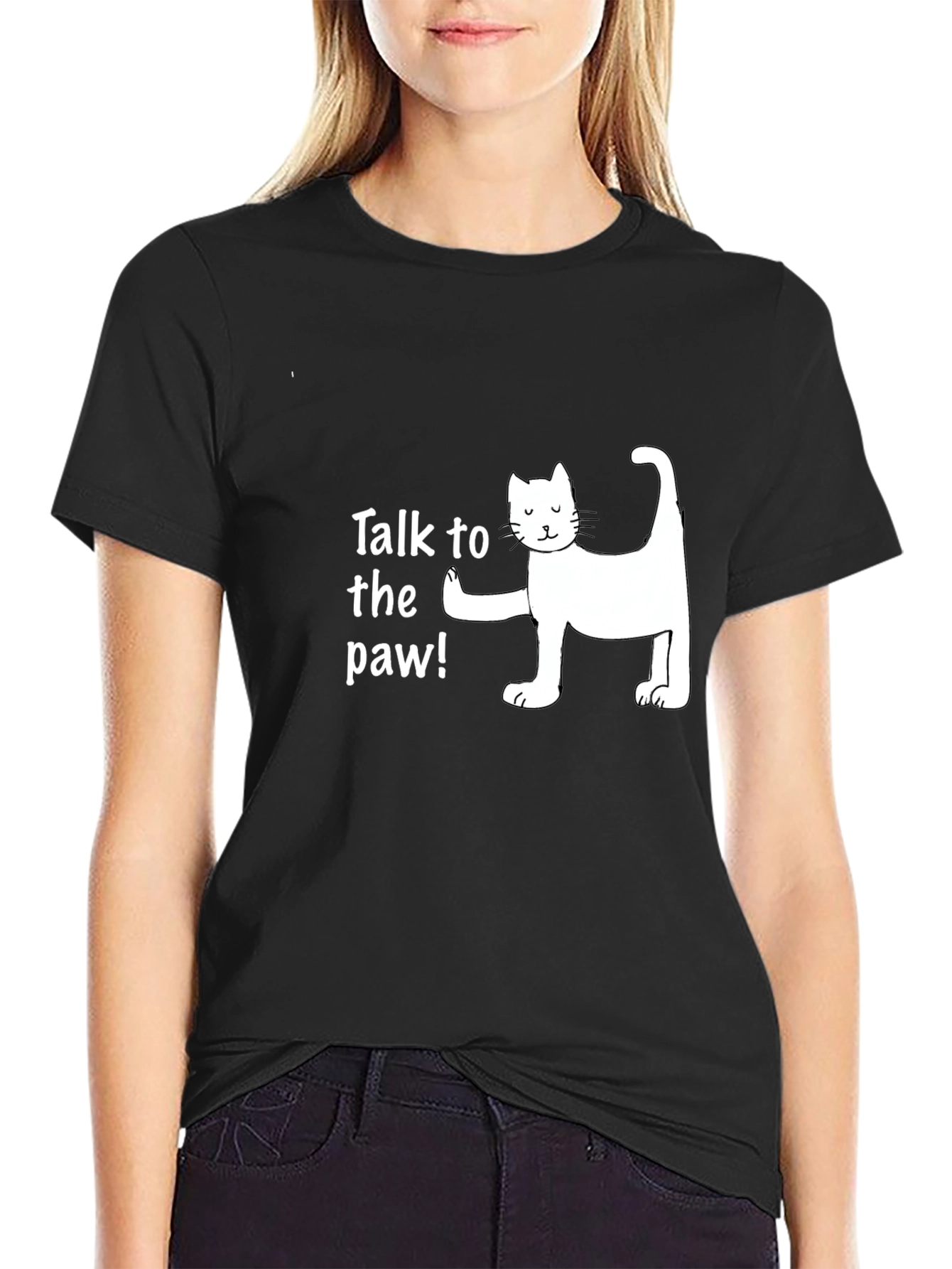 Black Talk to the Paw Funny Cat T-Shirt view 2