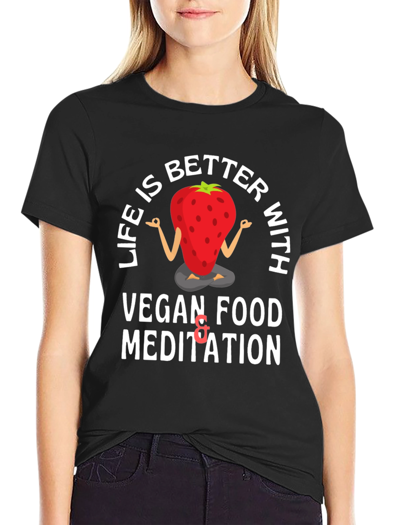 Black Vegan Meditation T-Shirt - Life is Better With... view 2