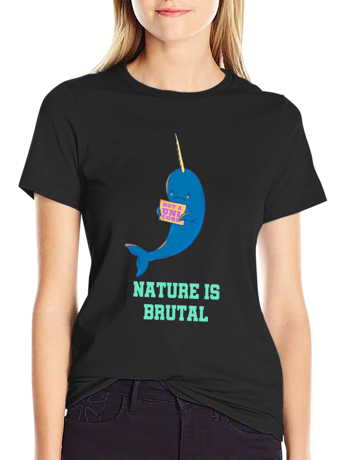 Black Nature is Brutal Narwhal Graphic Tee view 2