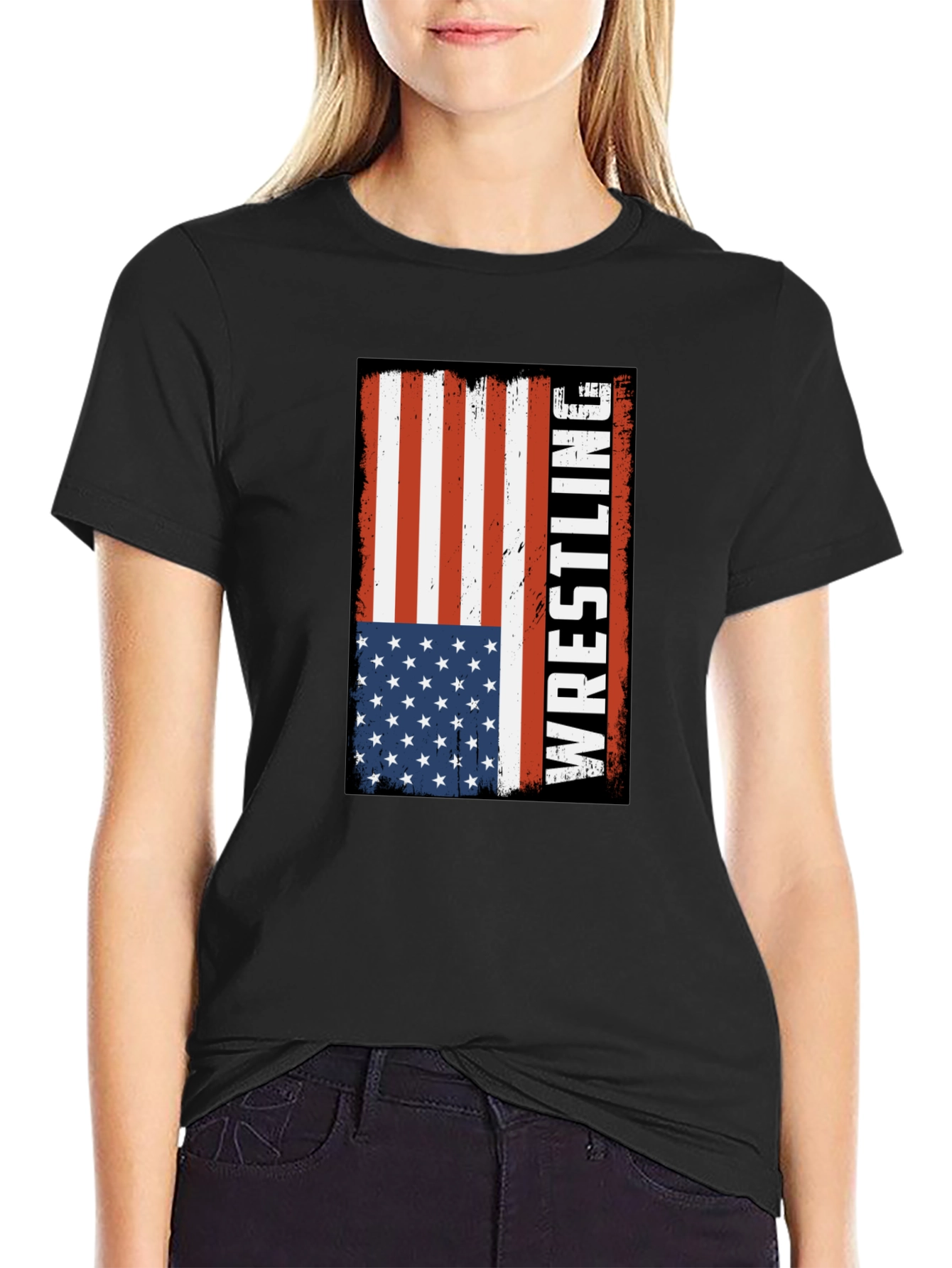 Wrestling American Flag Graphic T-Shirt - 2