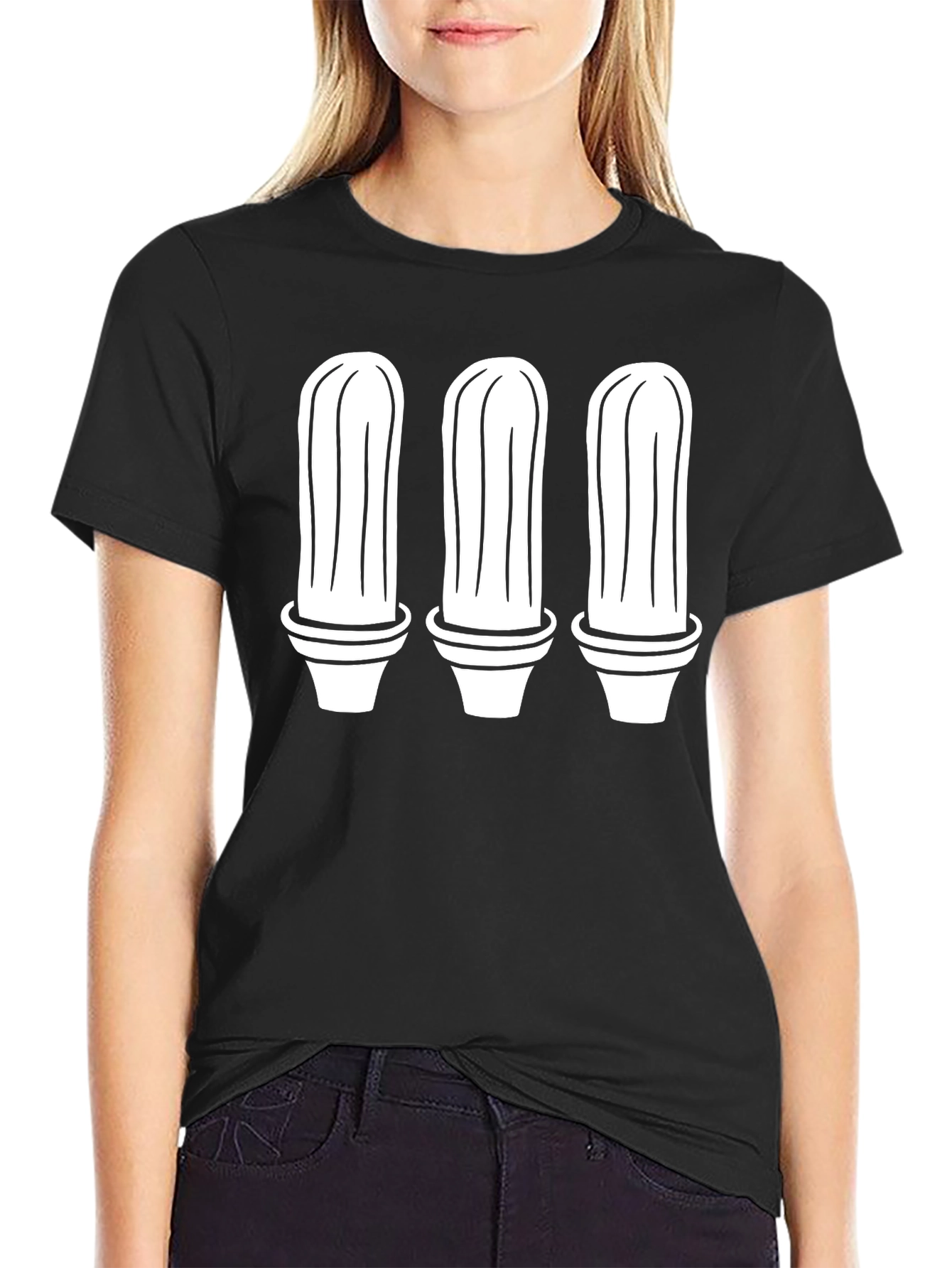 Black Cactus Trio Graphic Tee - Black Cotton T-Shirt view 2