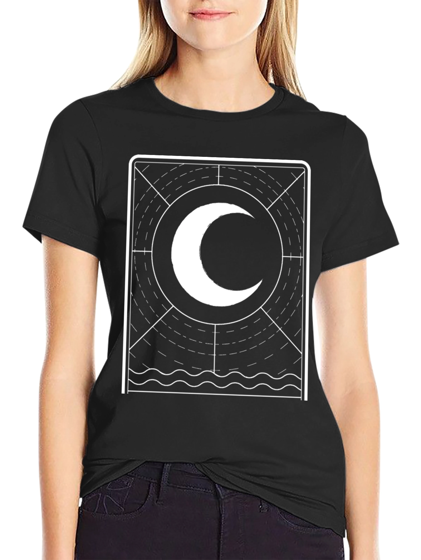 Black Mystic Moon Graphic Tee - Black Cotton Blend view 2