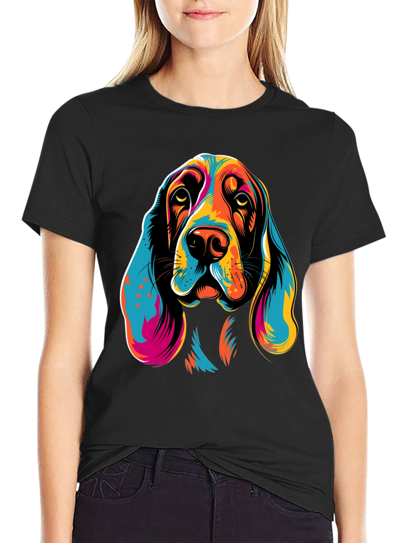 Black Vibrant Dog Graphic T-Shirt view 2