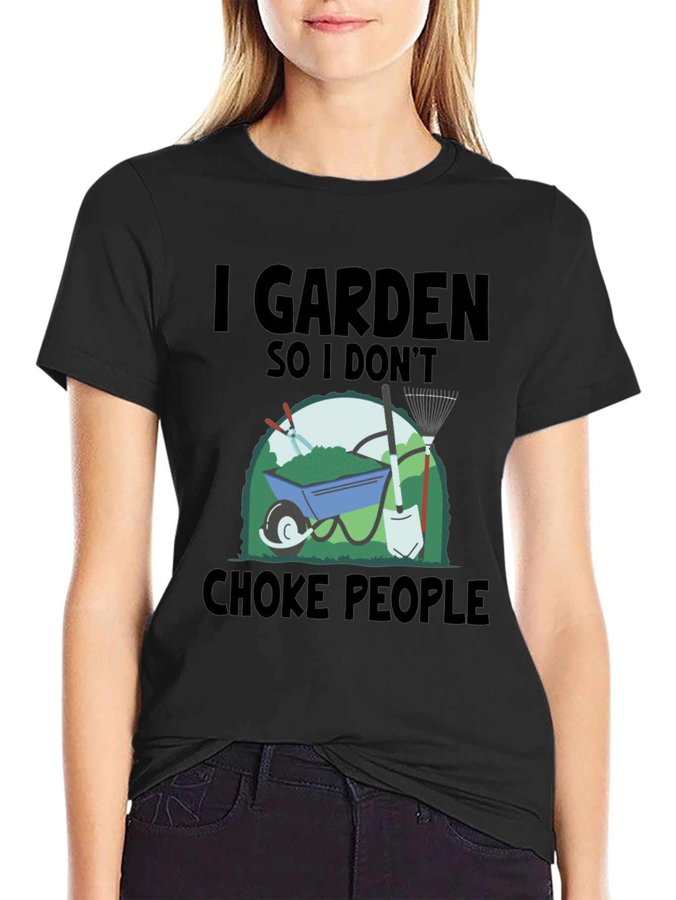 Black I Garden So I Don't Choke People T-Shirt view 2