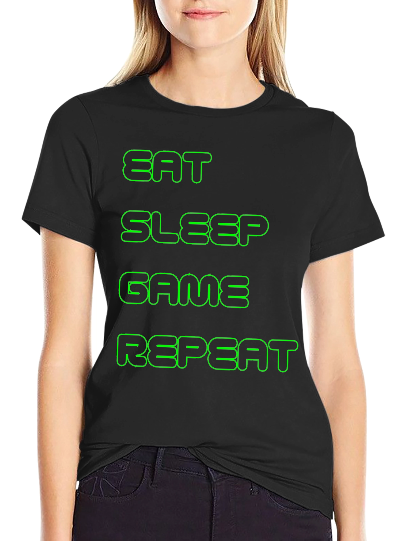 Black Eat Sleep Game Repeat Black T-Shirt view 2