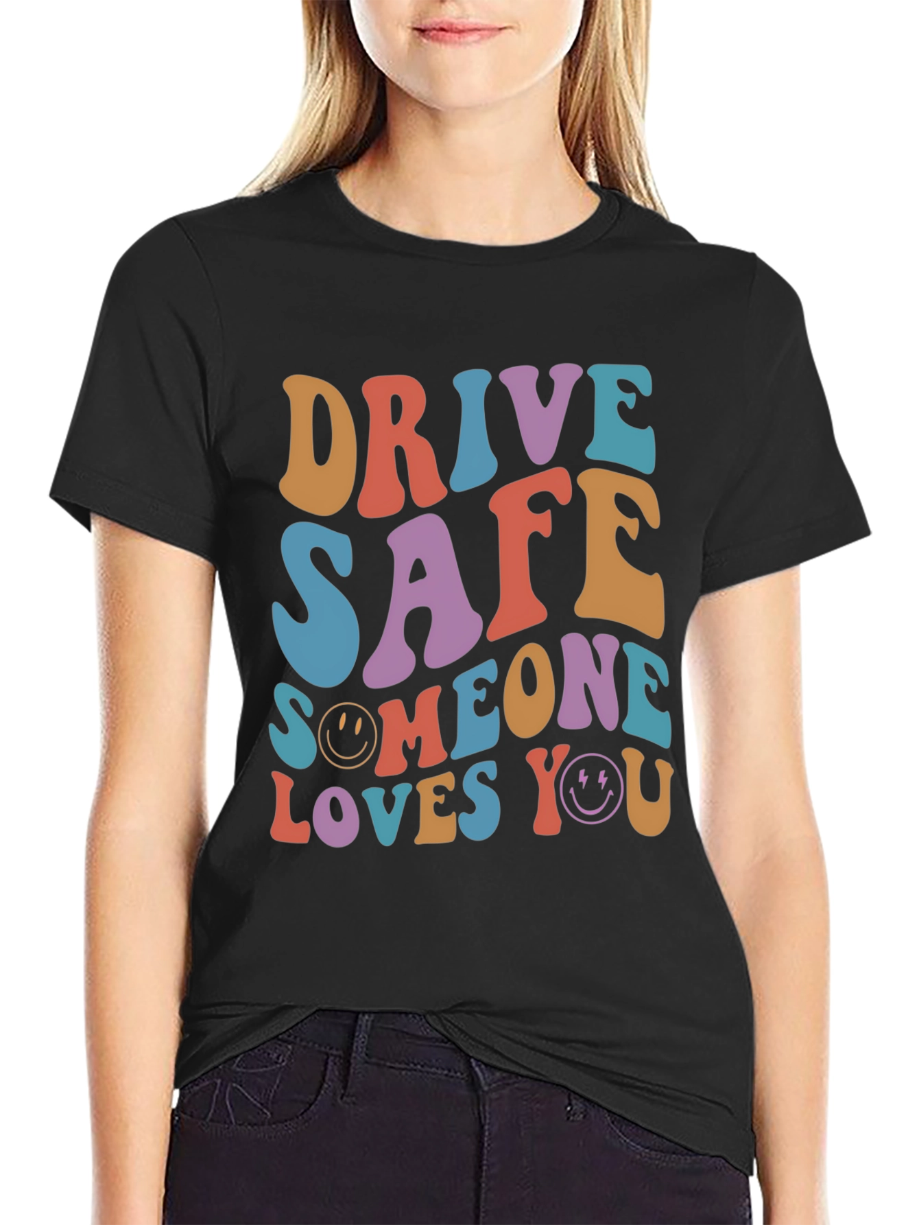 Black Drive Safe Graphic Tee - Retro Style T-Shirt view 2