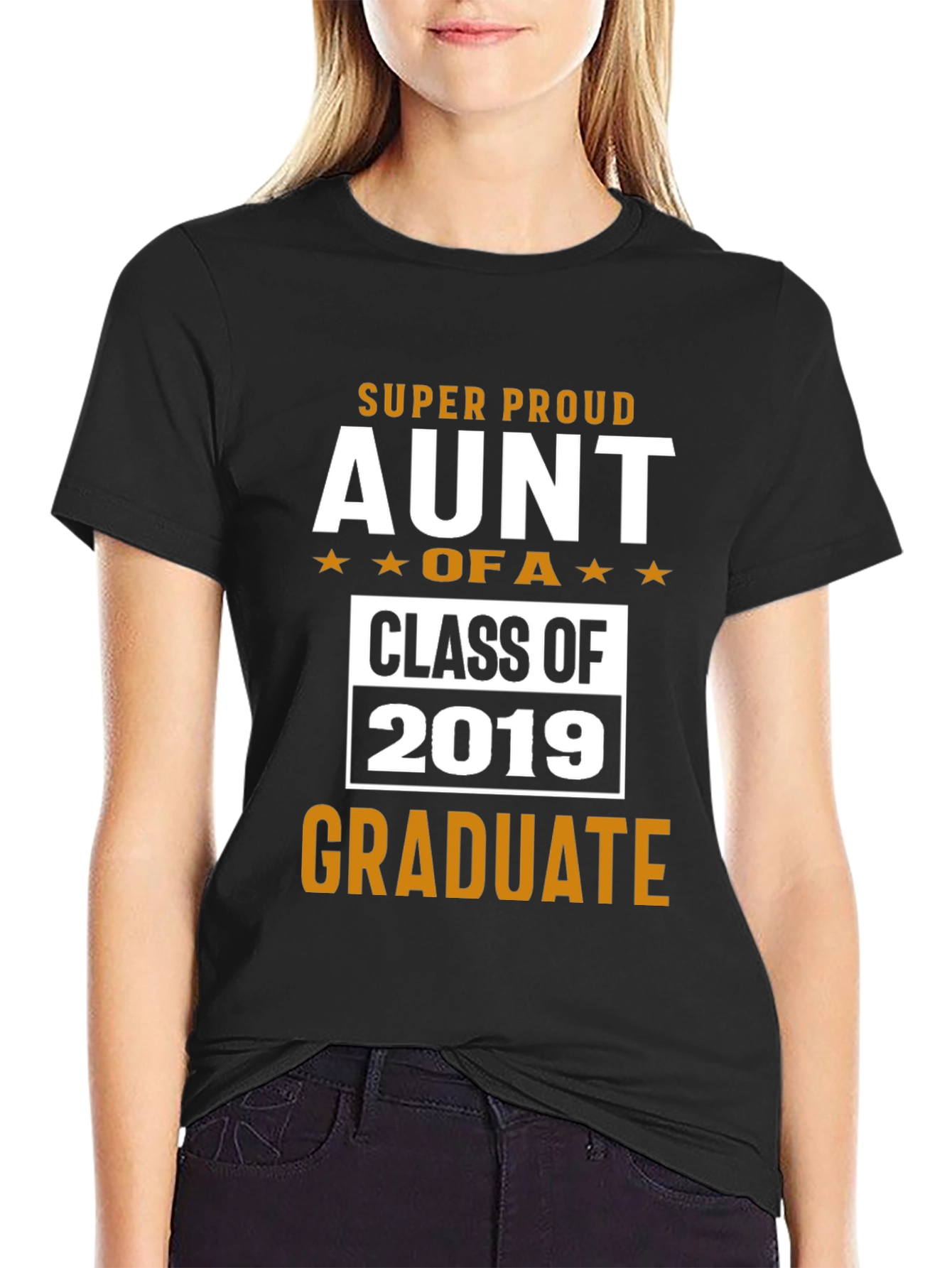 Black Super Proud Aunt of a 2019 Graduate T-Shirt view 2