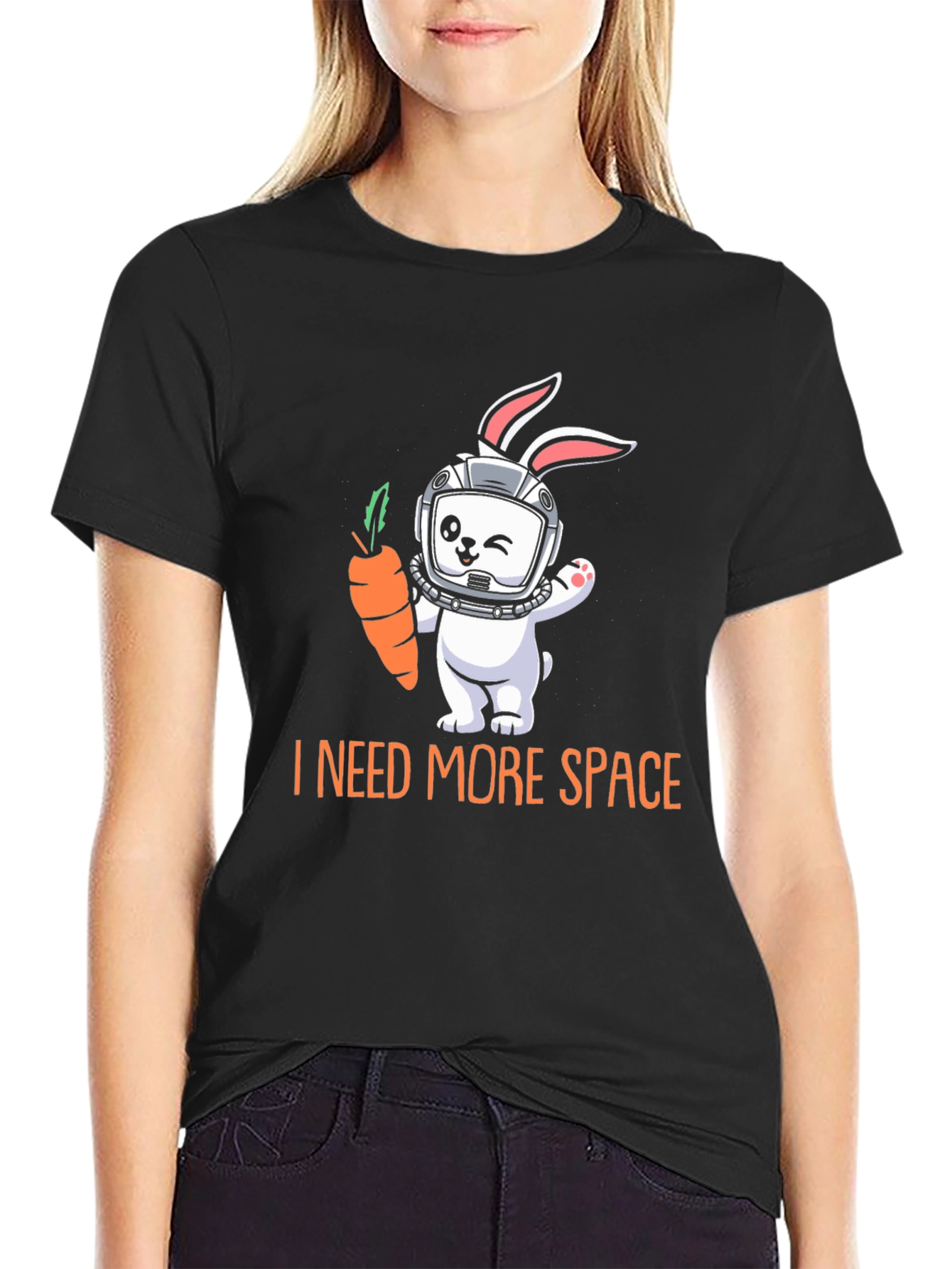Black I Need More Space Rabbit Astronaut T-Shirt view 2