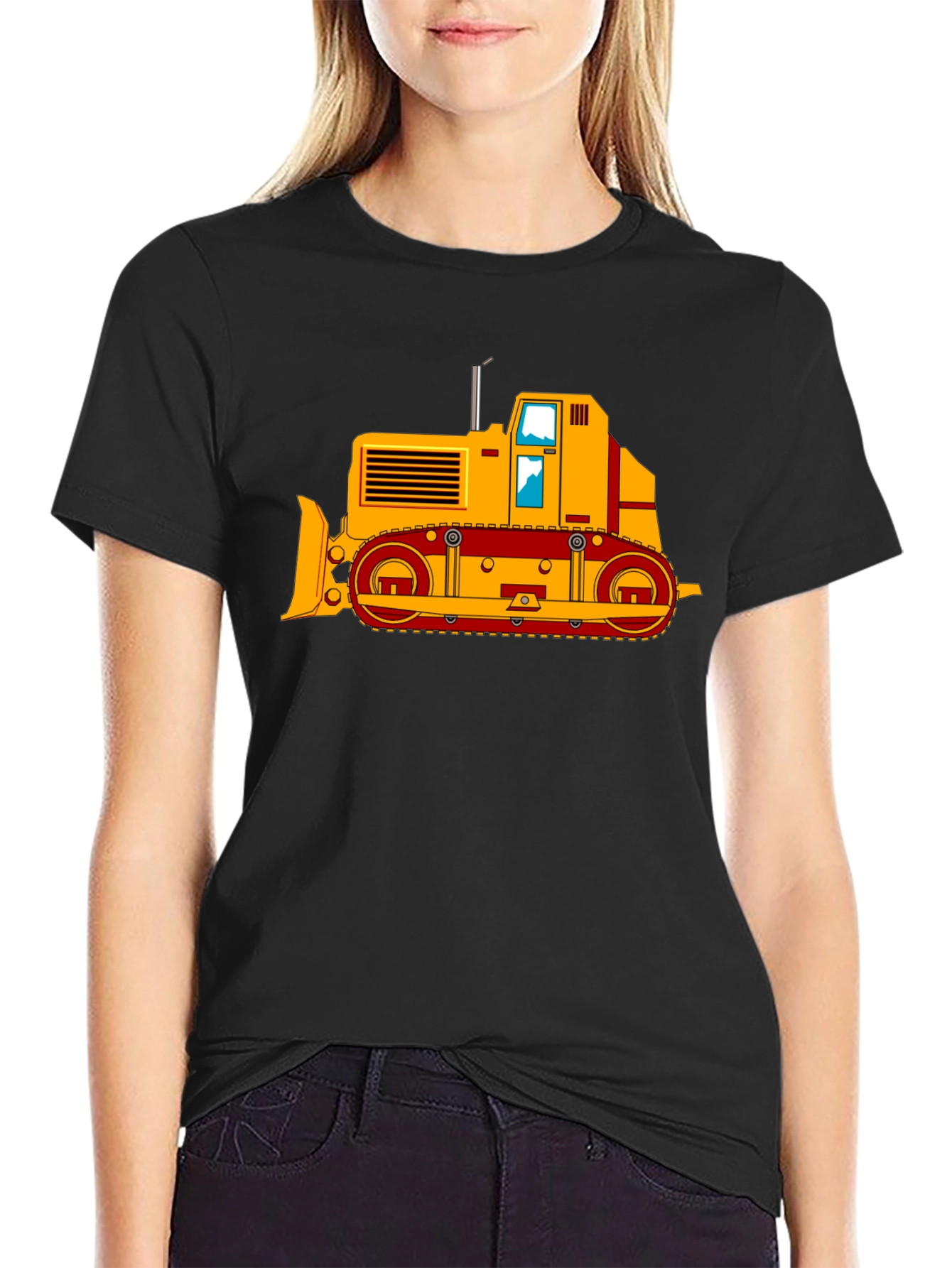 Black Bulldozer Graphic Tee - Black Cotton T-Shirt view 2