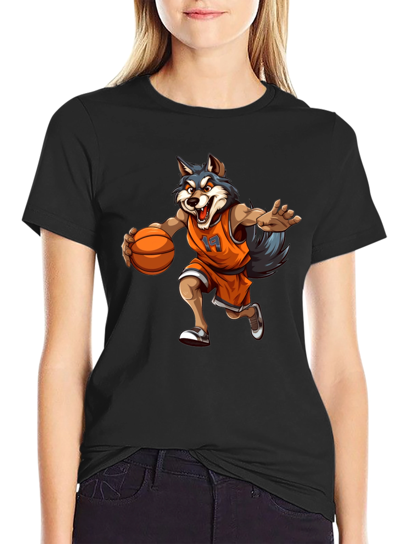 Black Wolf Basketball Player Graphic Tee - Black view 2