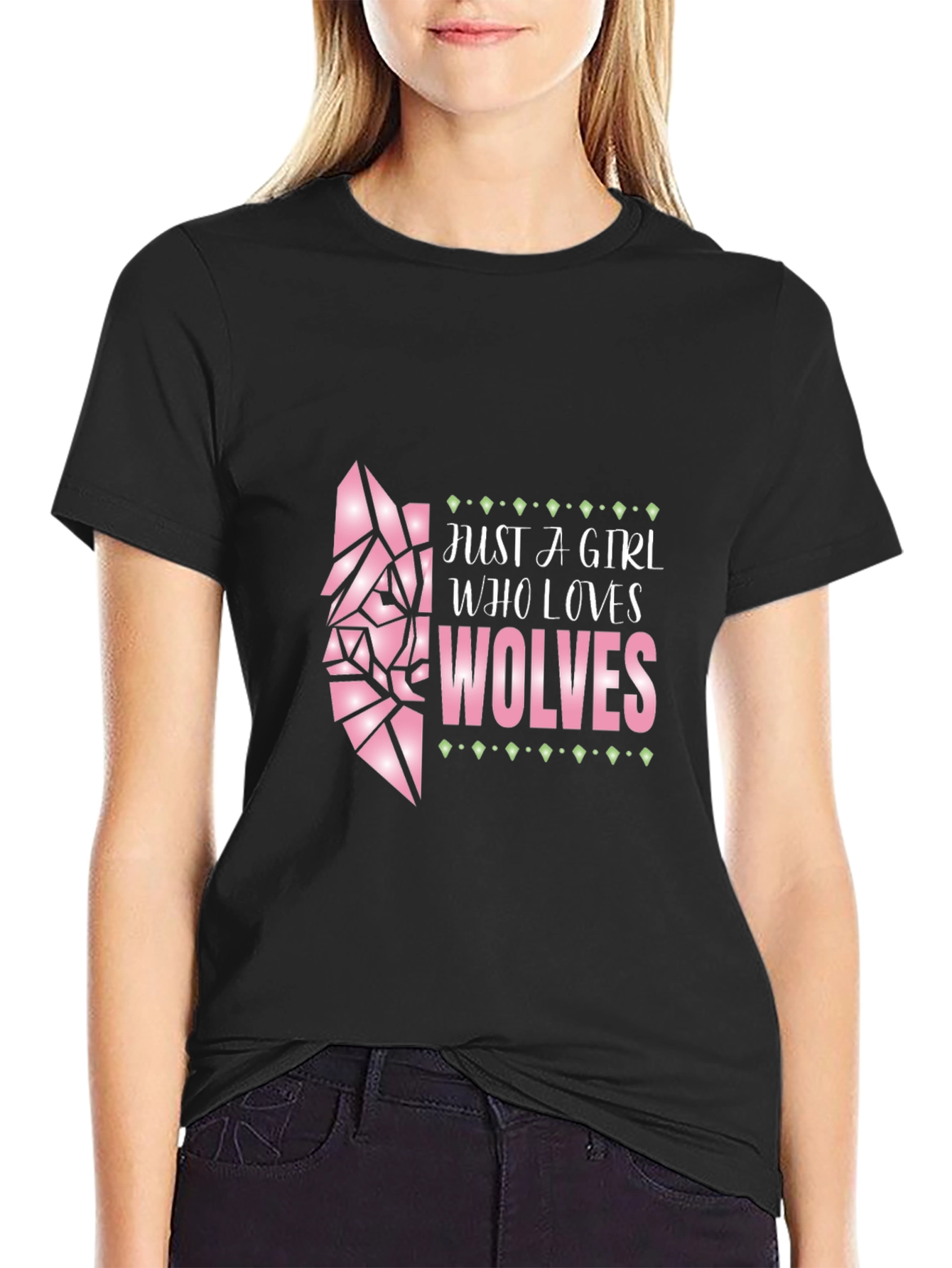 Black Girl Who Loves Wolves Graphic Tee - Black view 2