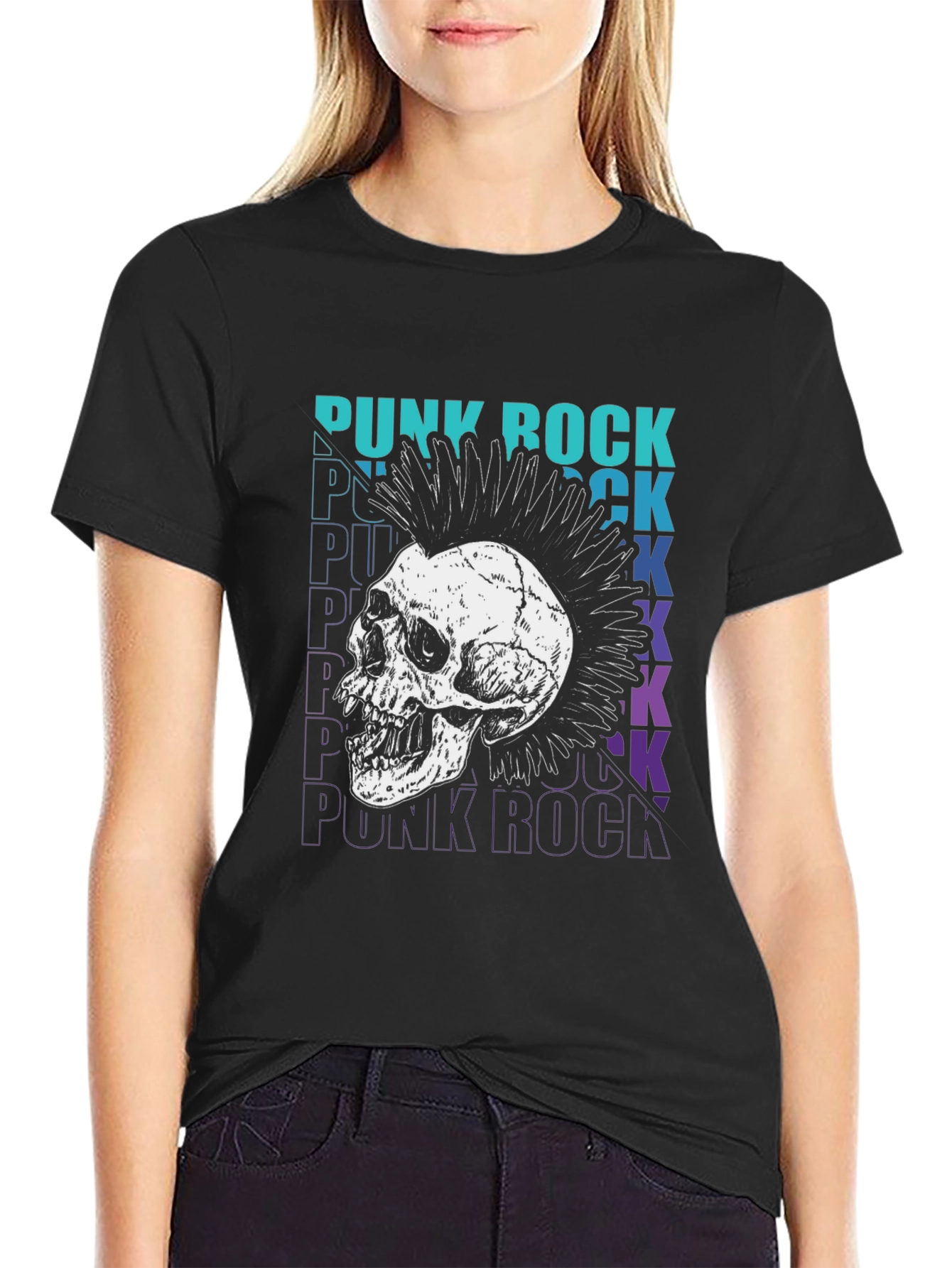 Black Punk Rock Skull Graphic Tee view 2