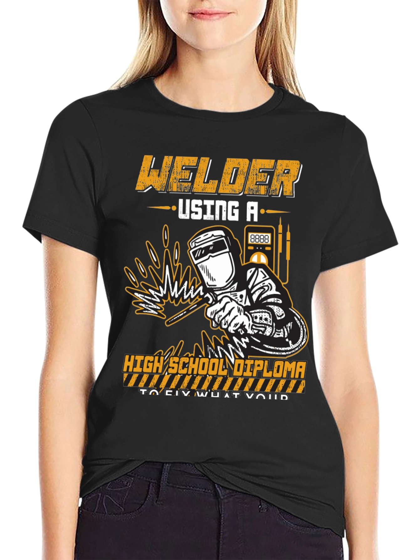 Black Welder High School Diploma T-Shirt view 2
