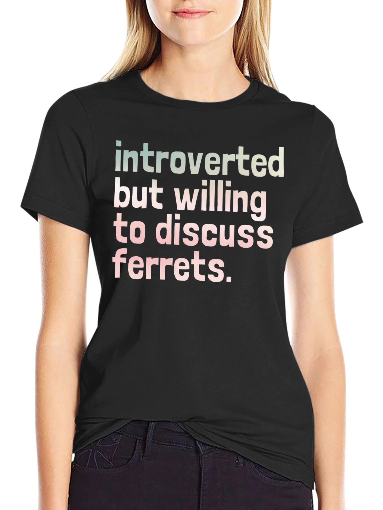 Black Introverted Ferret Discussion T-Shirt view 2