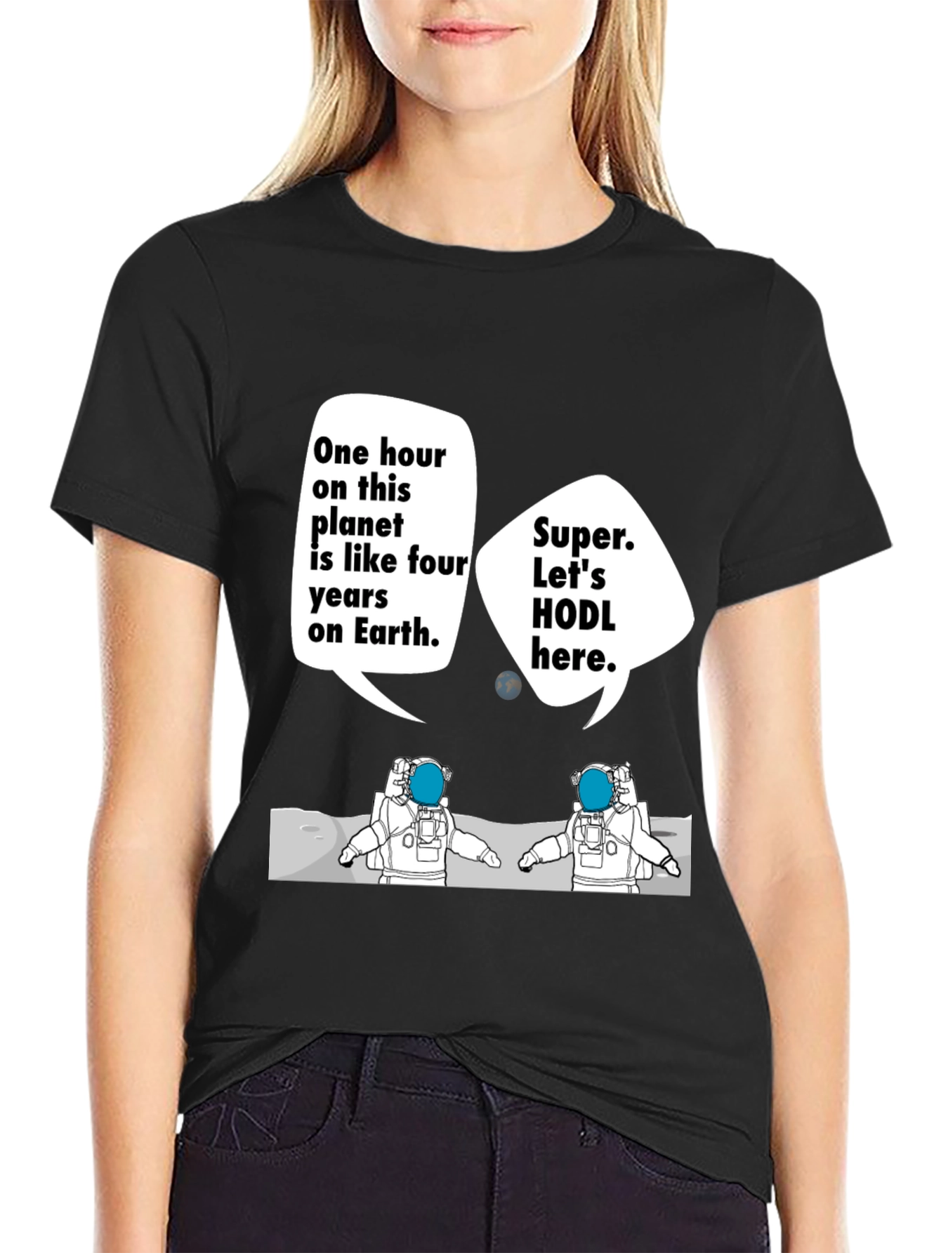 Black HODL Astronauts Black T-Shirt - Crypto Meme view 2