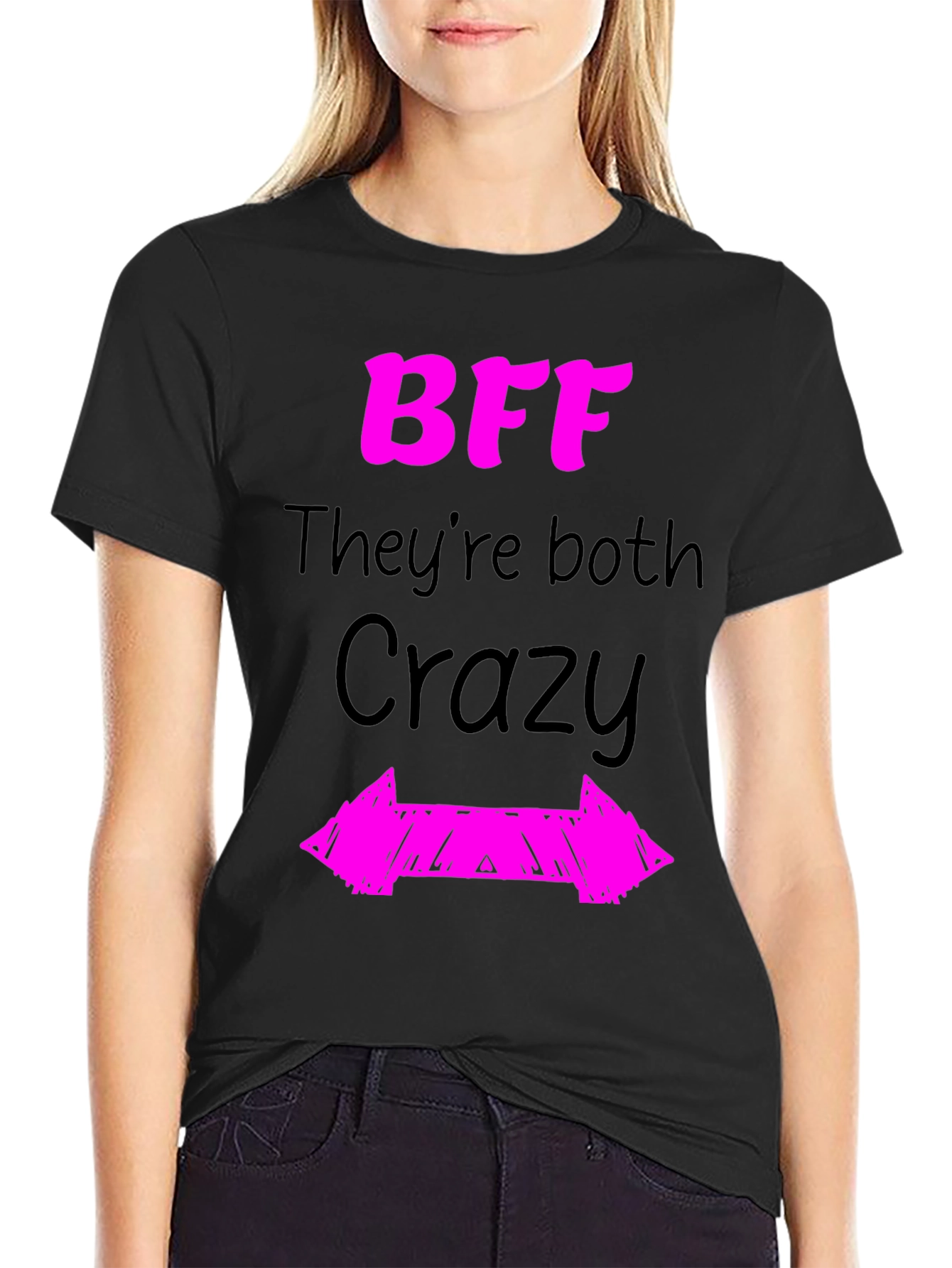 Black BFF They're Both Crazy Graphic Novelty T-Shirt view 2