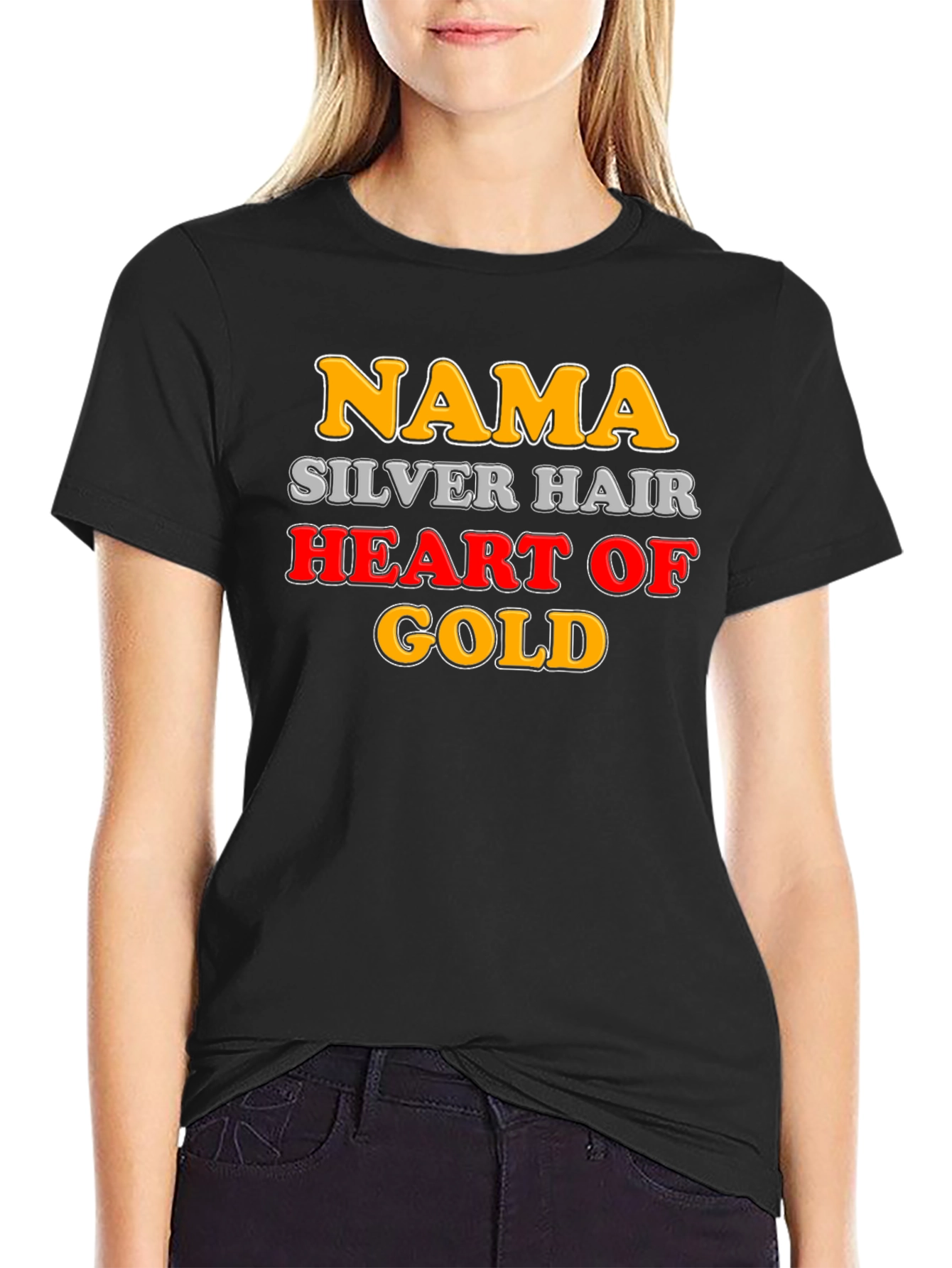 Black Nama Silver Hair Heart of Gold Novelty T-Shirt view 2