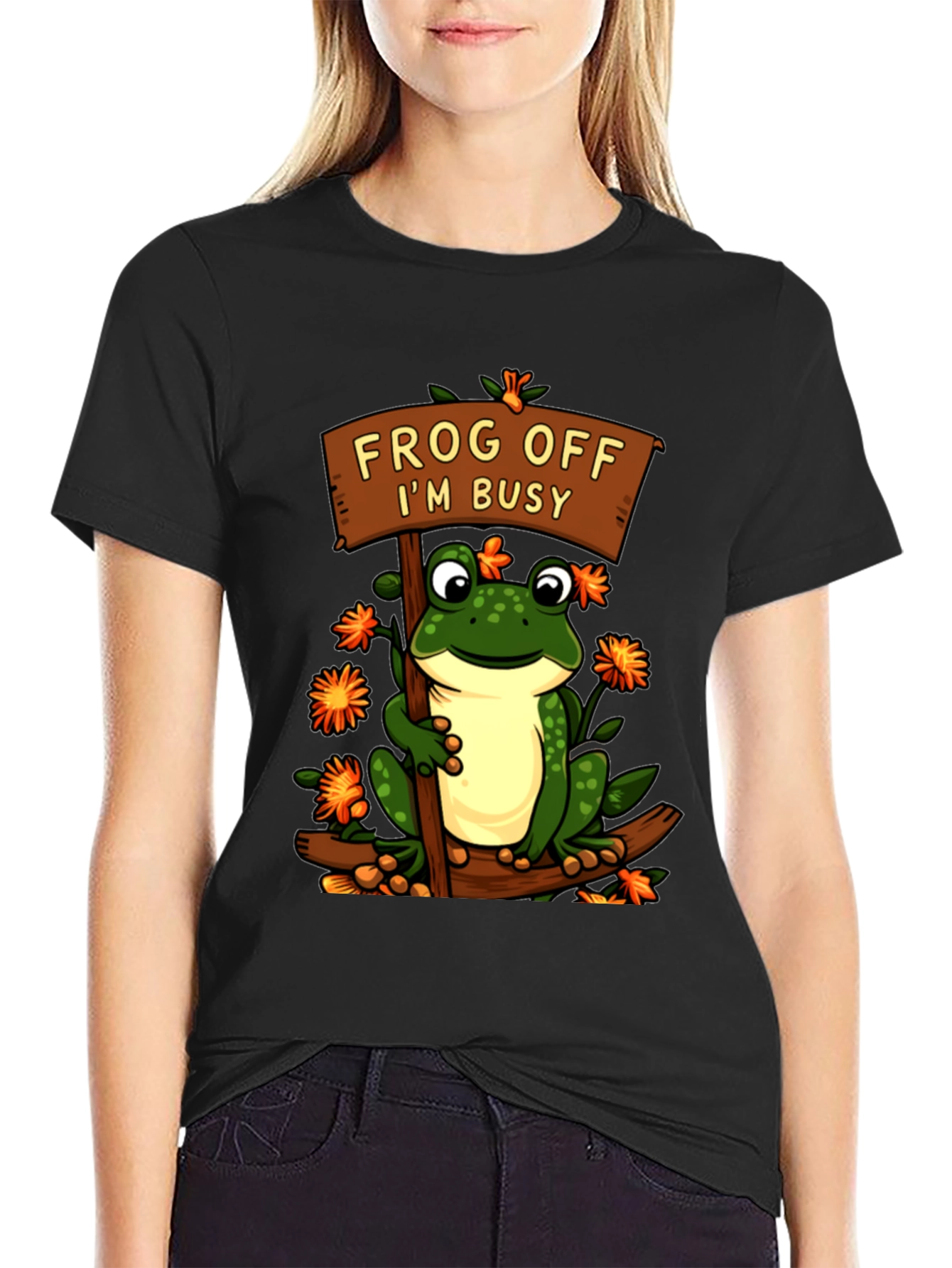Black Frog Off I'm Busy T-Shirt Funny Animal Tee view 2