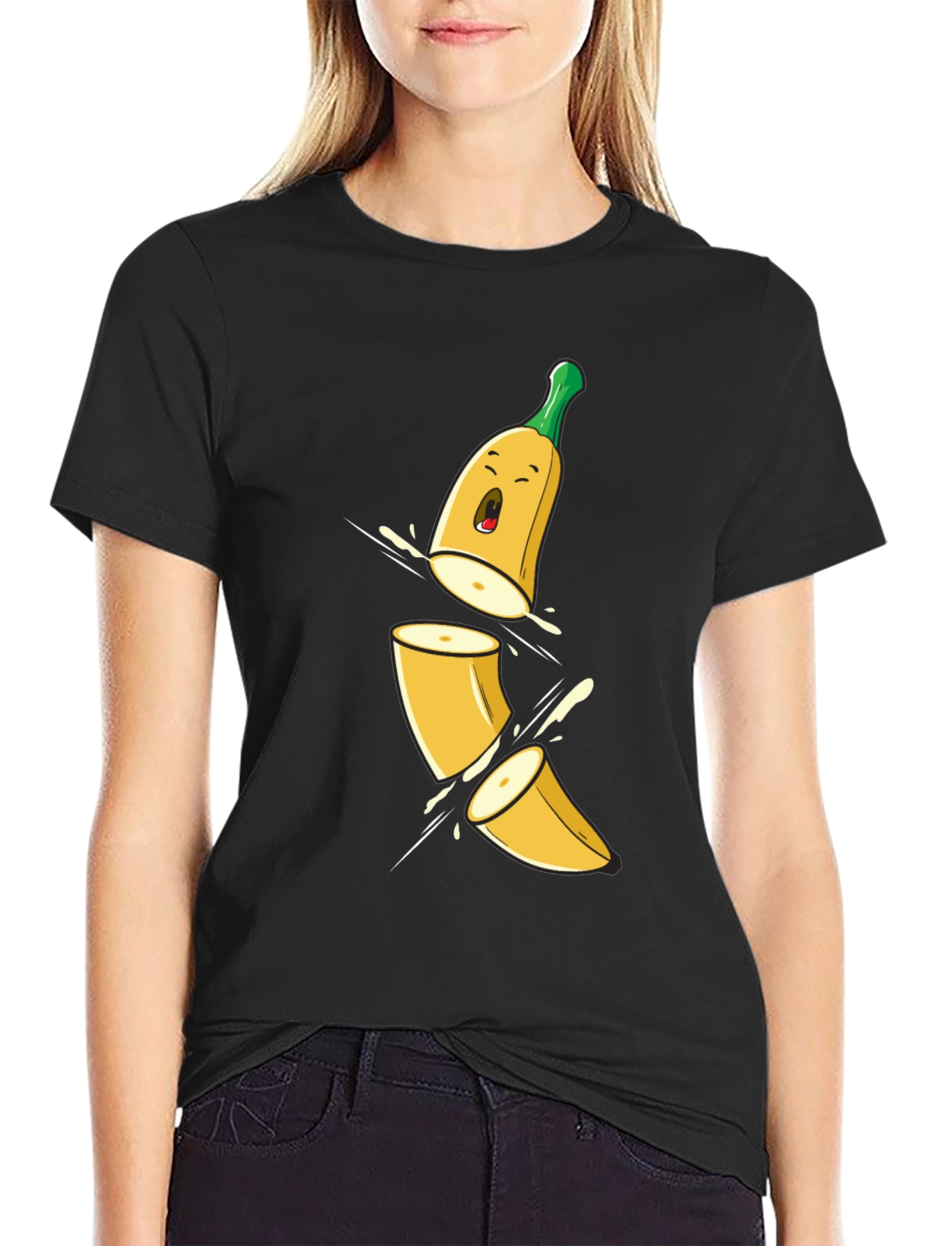 Black Sliced Banana Cartoon T-Shirt view 2