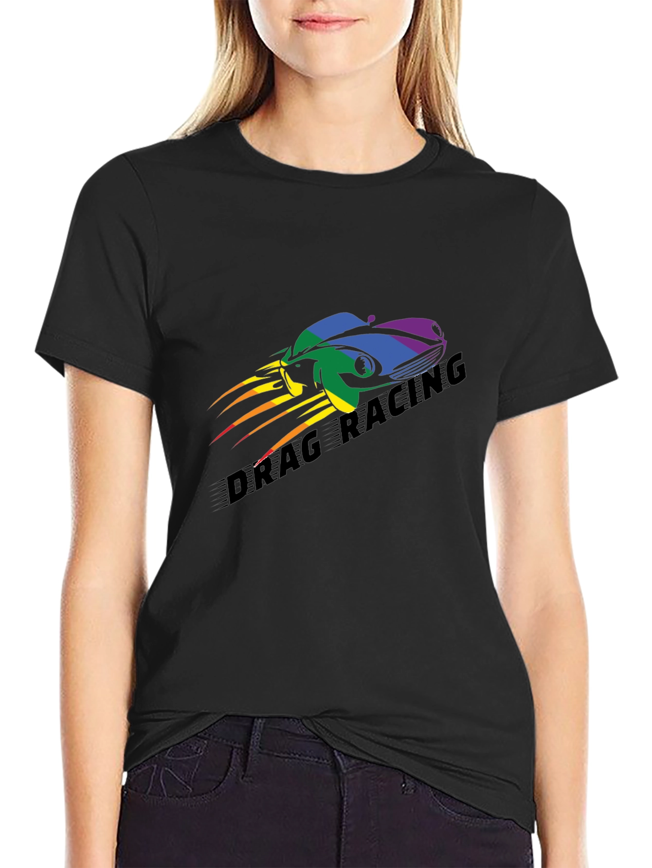 Black Drag Racing Pride T-Shirt - Black, Car Design view 2