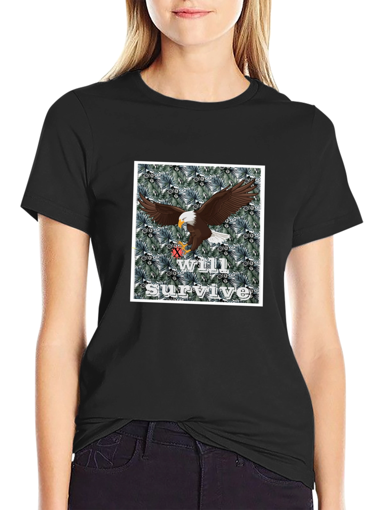 Black Eagle Will Survive Graphic Tee - Black Cotton Blend view 2