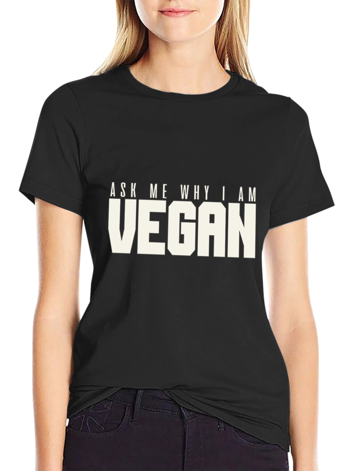 Black Ask Me Why I Am Vegan T-Shirt - Bold Statement Tee view 2