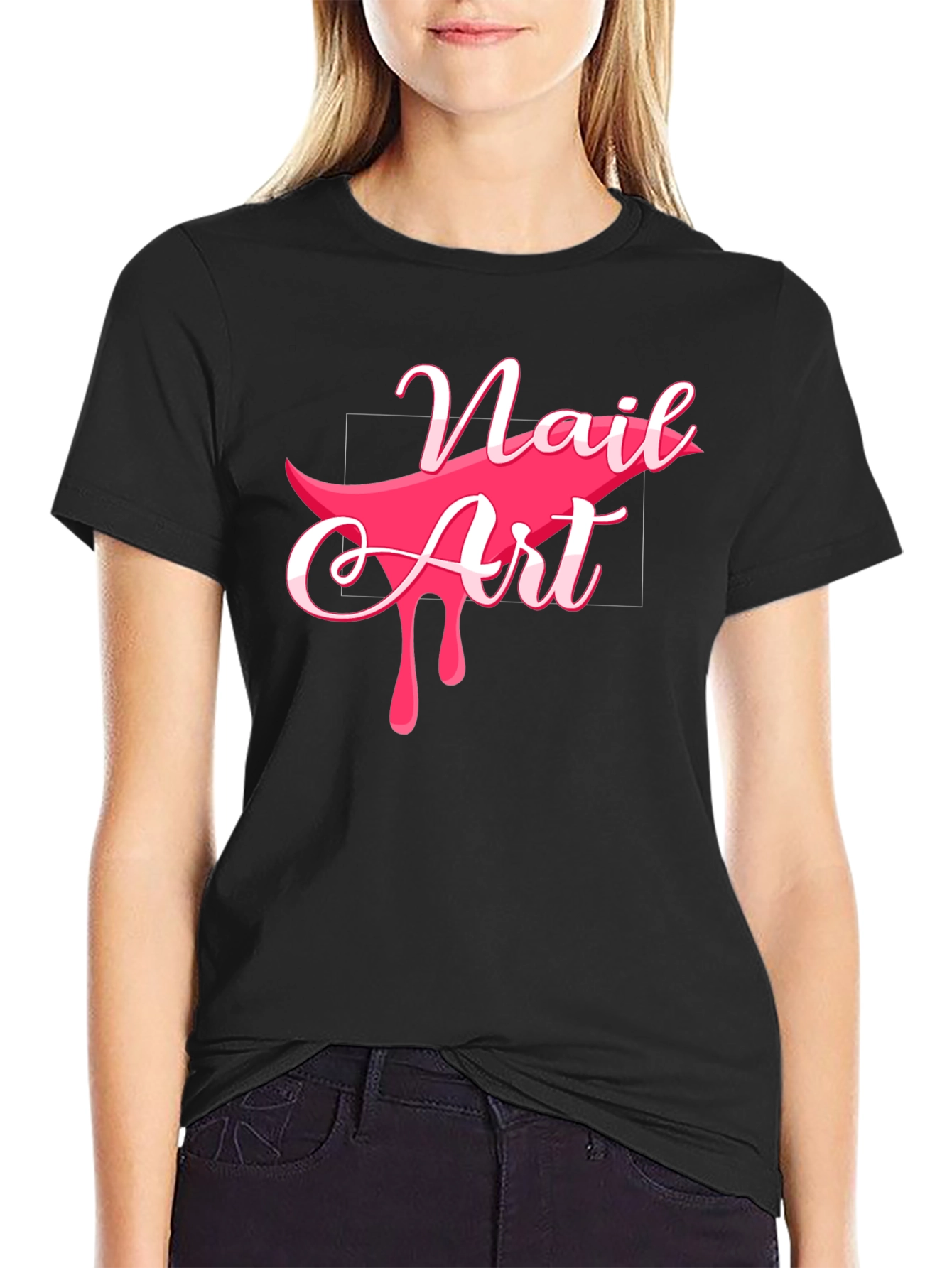 Black Nail Art Graphic Tee - Stylish Black Cotton T-Shirt view 2
