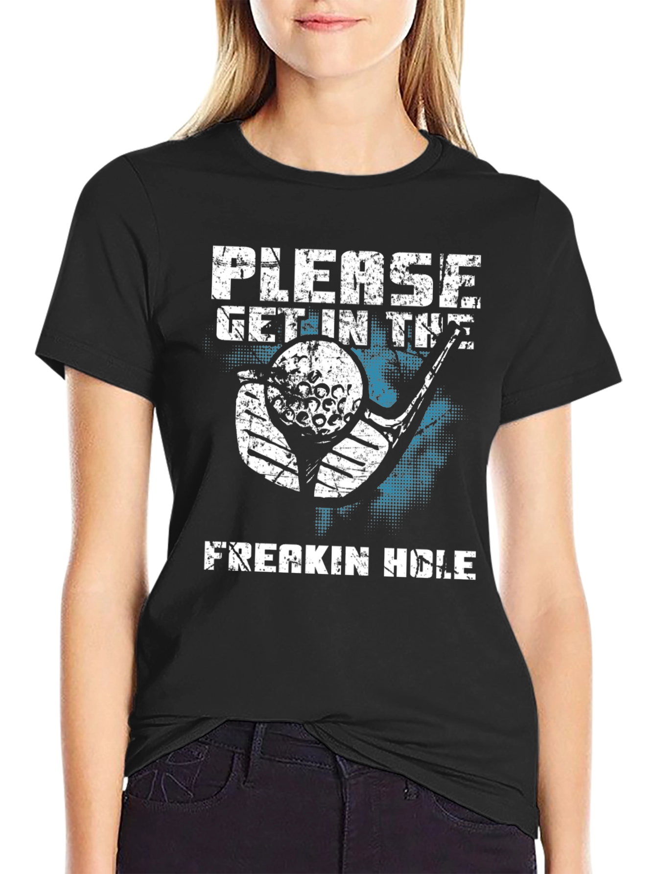 Black Golf Lover Graphic T-Shirt - Please Get In The Freakin Hole! view 2