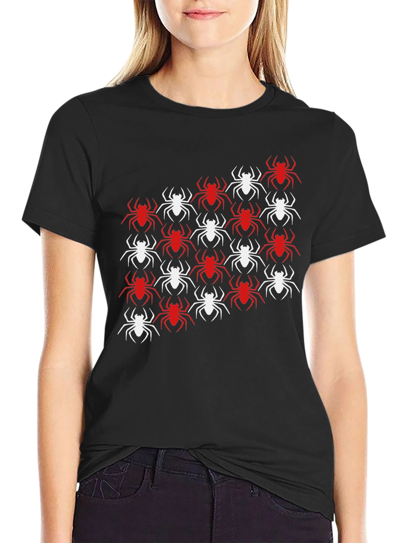 Black Spider Pattern Graphic Tee - Black Cotton Blend view 2