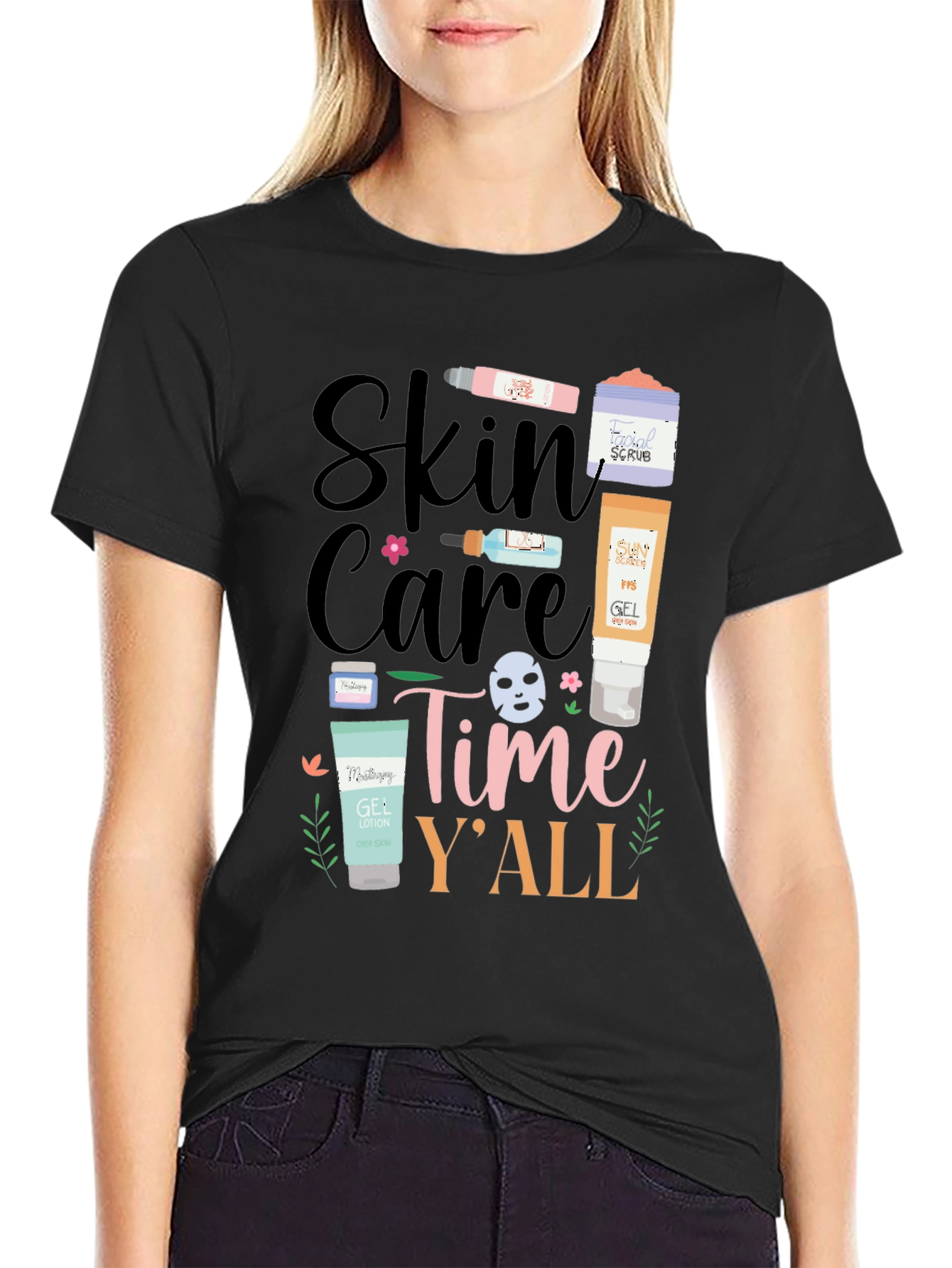 Black Skin Care Time Y'All T-Shirt - Beauty and Relaxation Tee view 2